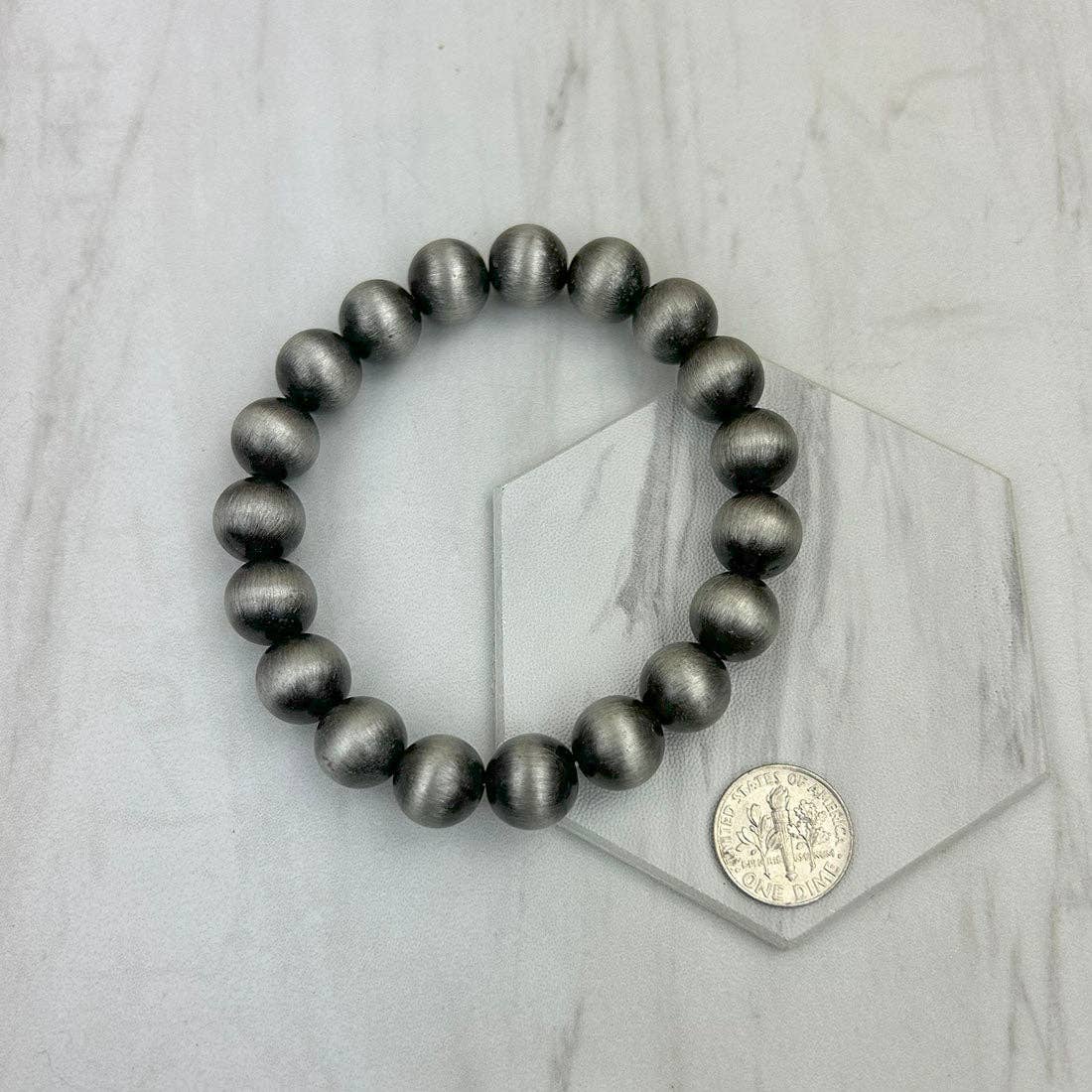 BR250120-22               12 mm stretch silver Navajo pearl beads Bracelet