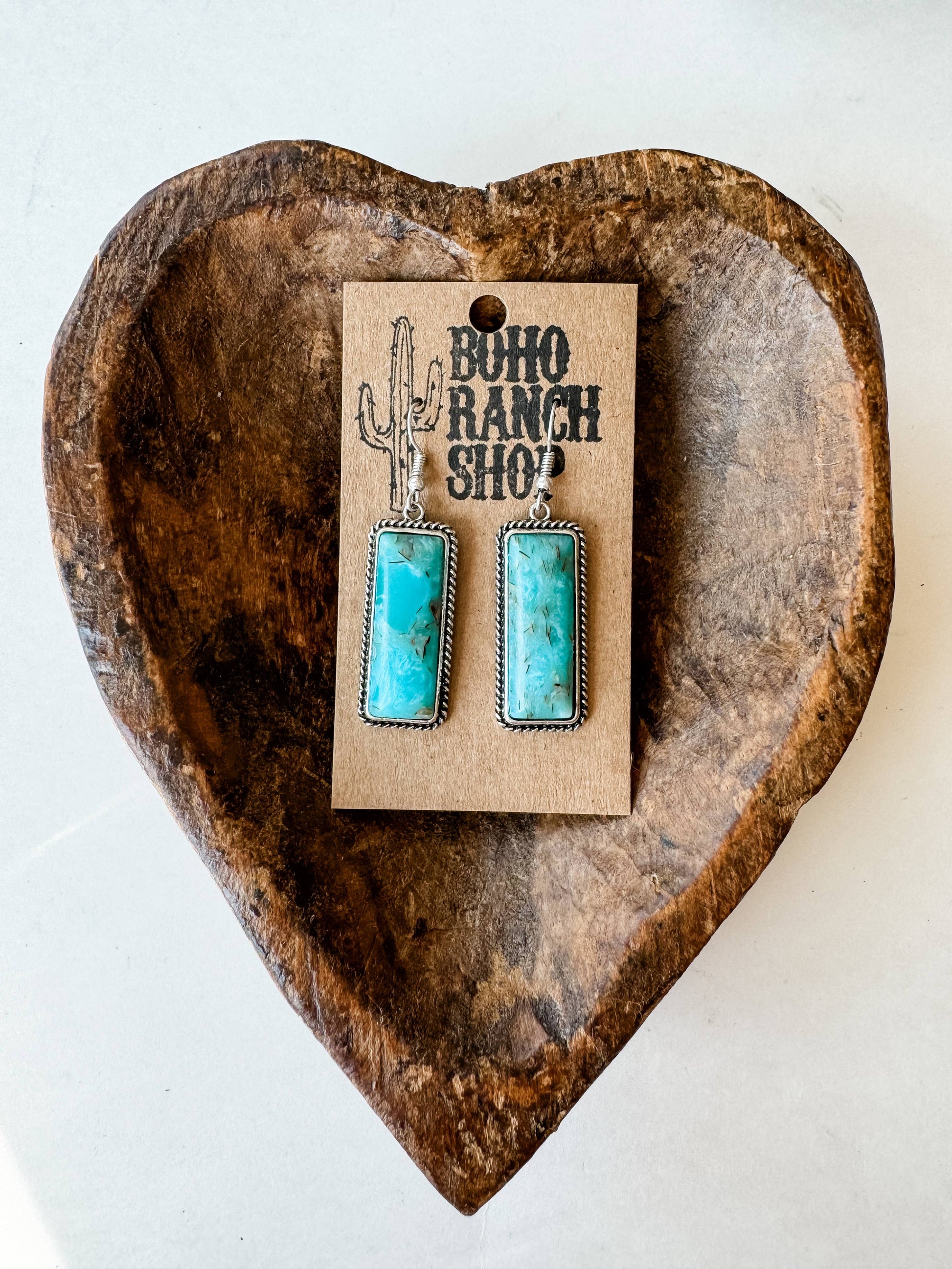 Western Rectangle Stone Dangle Earrings
