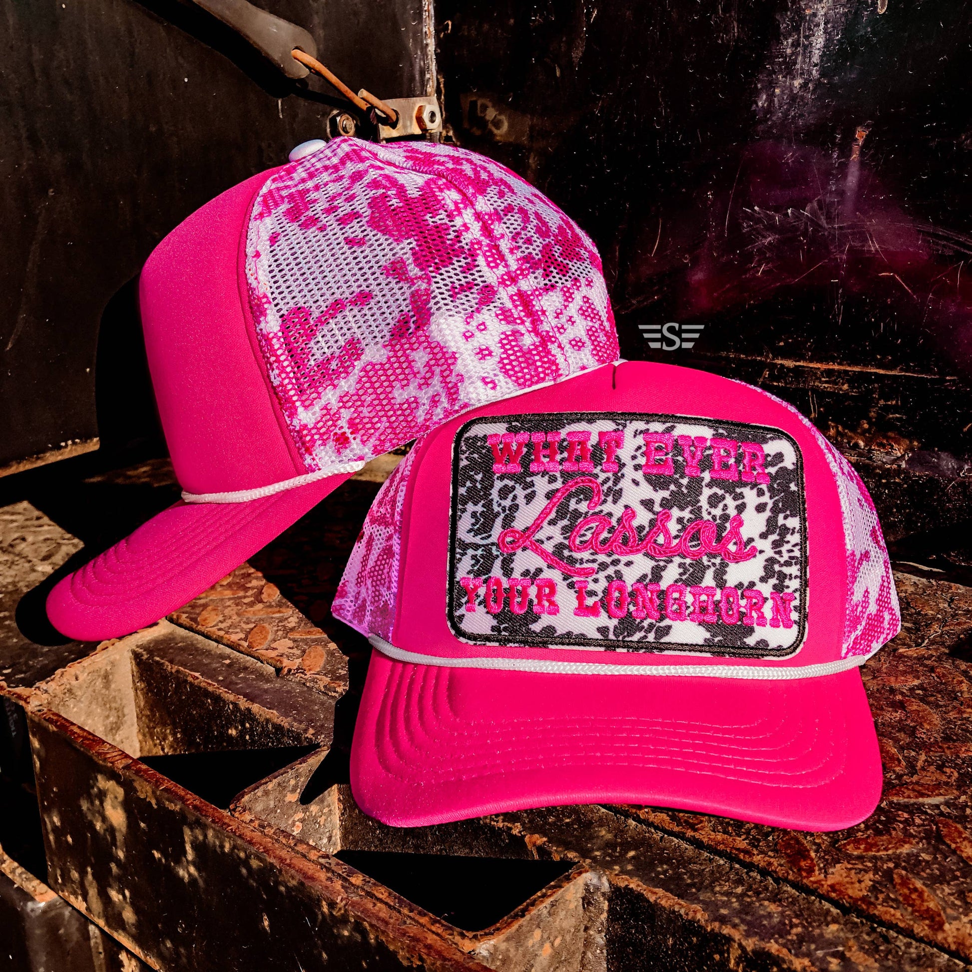 Lasso Your Longhorn Cow Print Trucker Cap