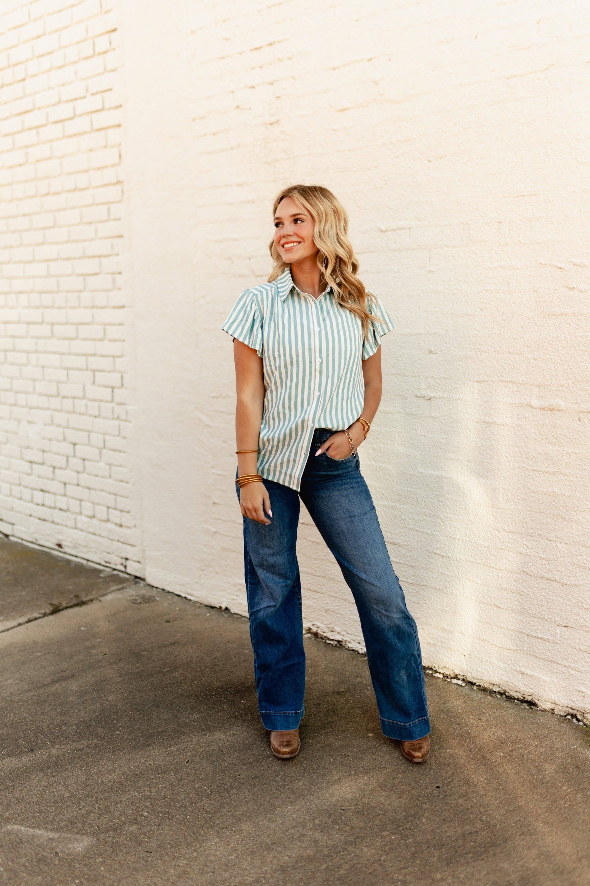 TH199 TEAL STRIPE BLOUSE