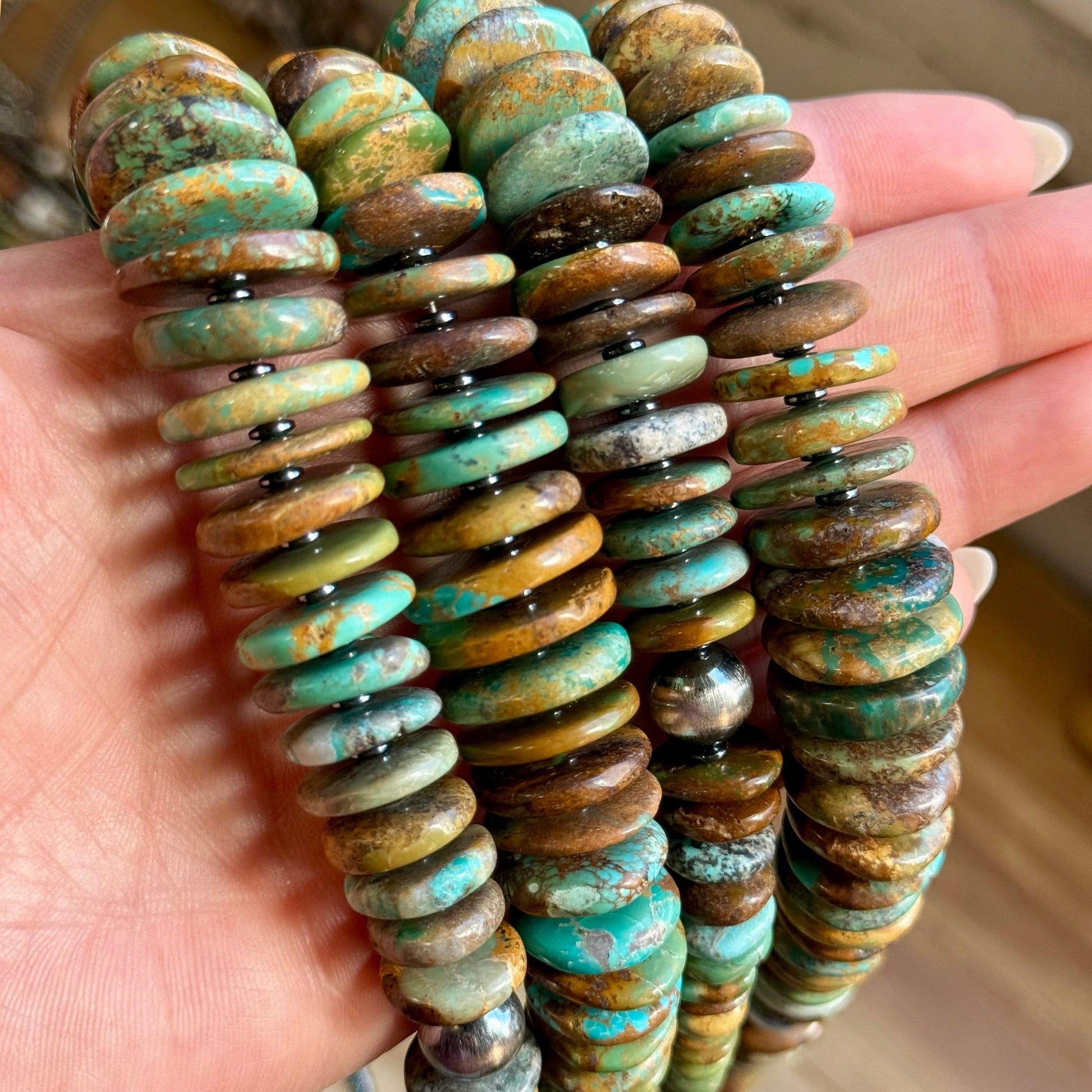 23” Dark Green Turquoise Graduated Necklace – Sterling Silver & Hematite