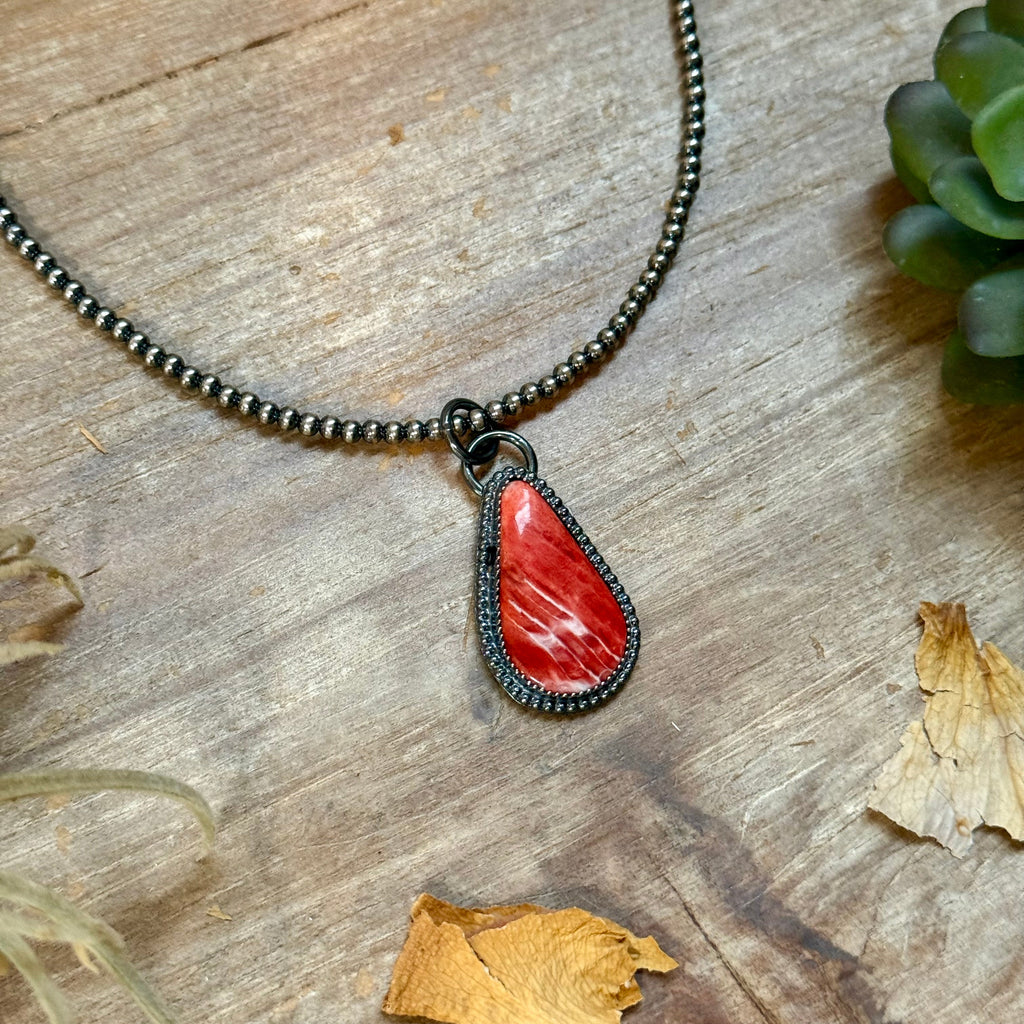***FREE Sterling Silver Pearl Necklace + MJ Red Spiny Oyster Pendant