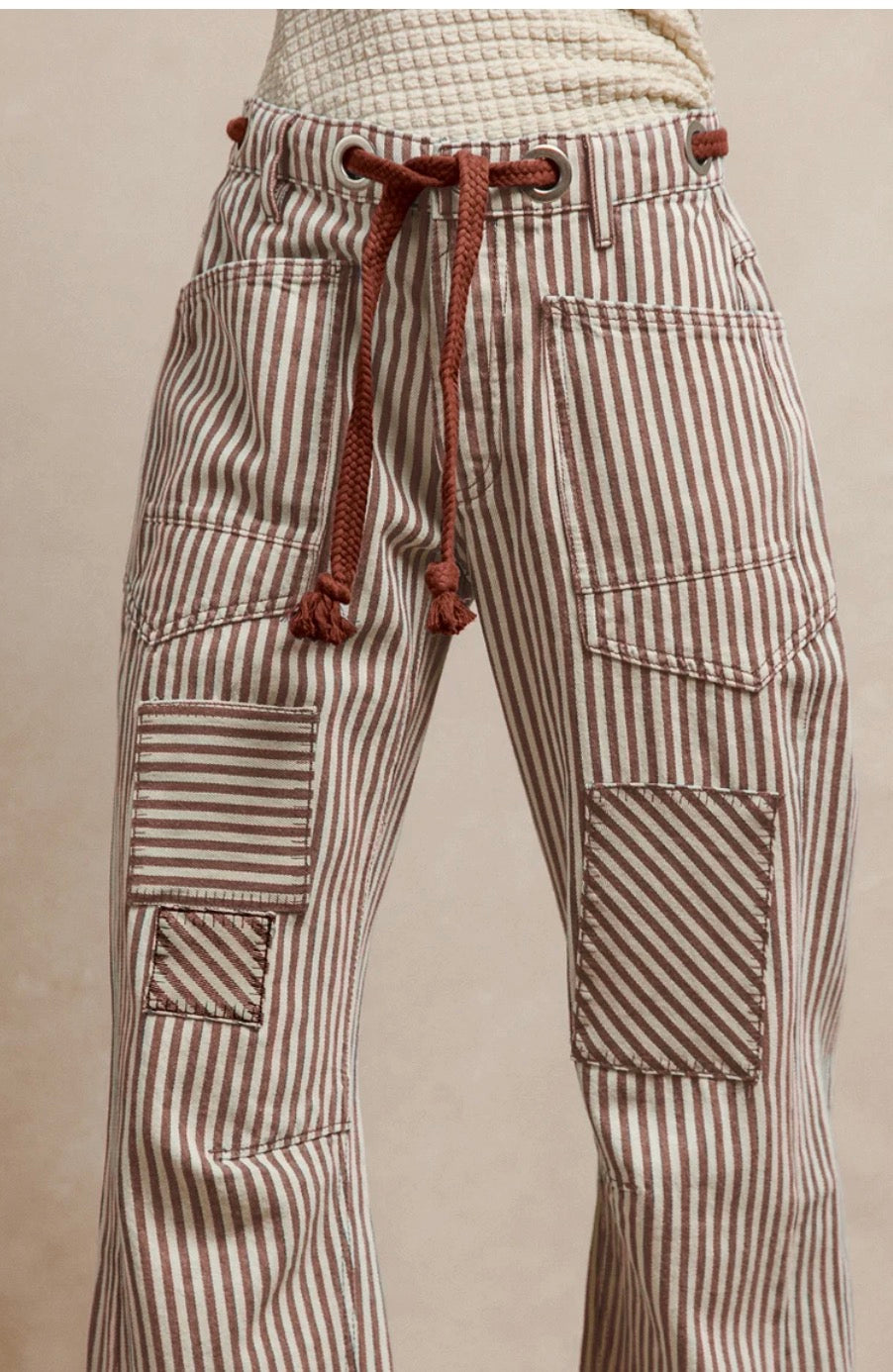 Mocha Striped Barrel Pants