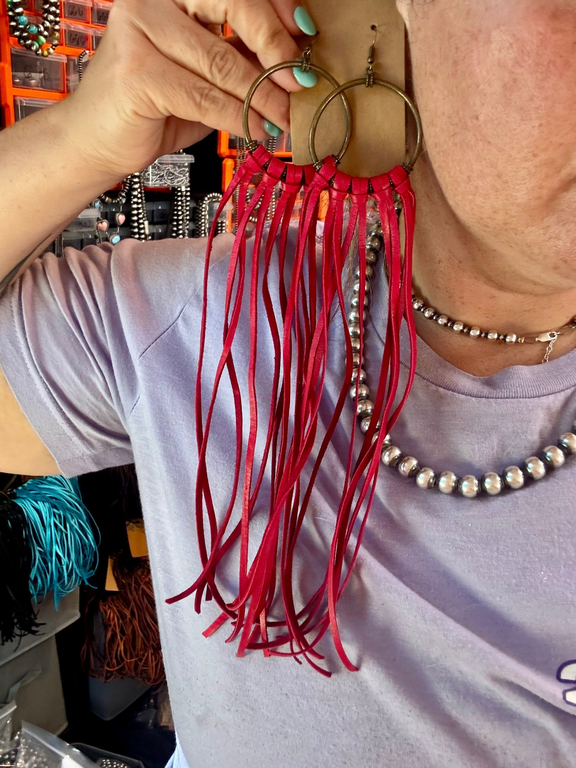 11 options Deer Skin Leather Hoop Earrings – 11"