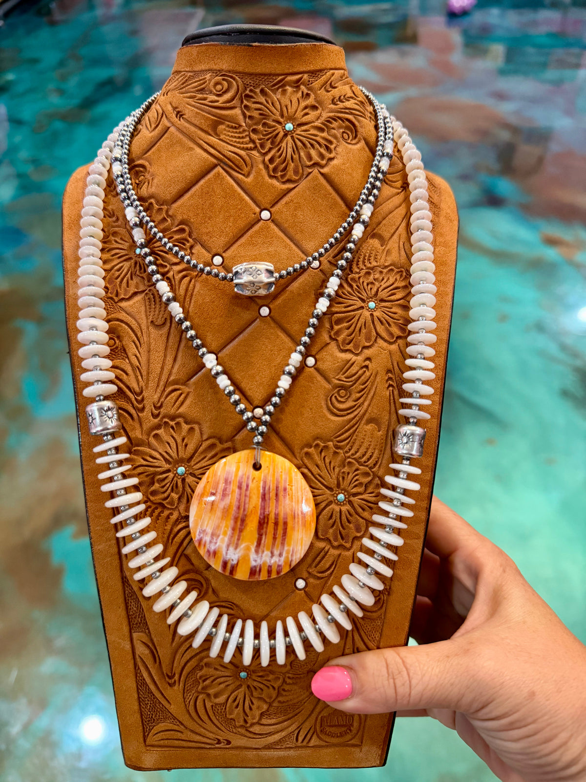 One Time Pieces – White Shell, Spiny Oyster & Sterling Silver Necklaces