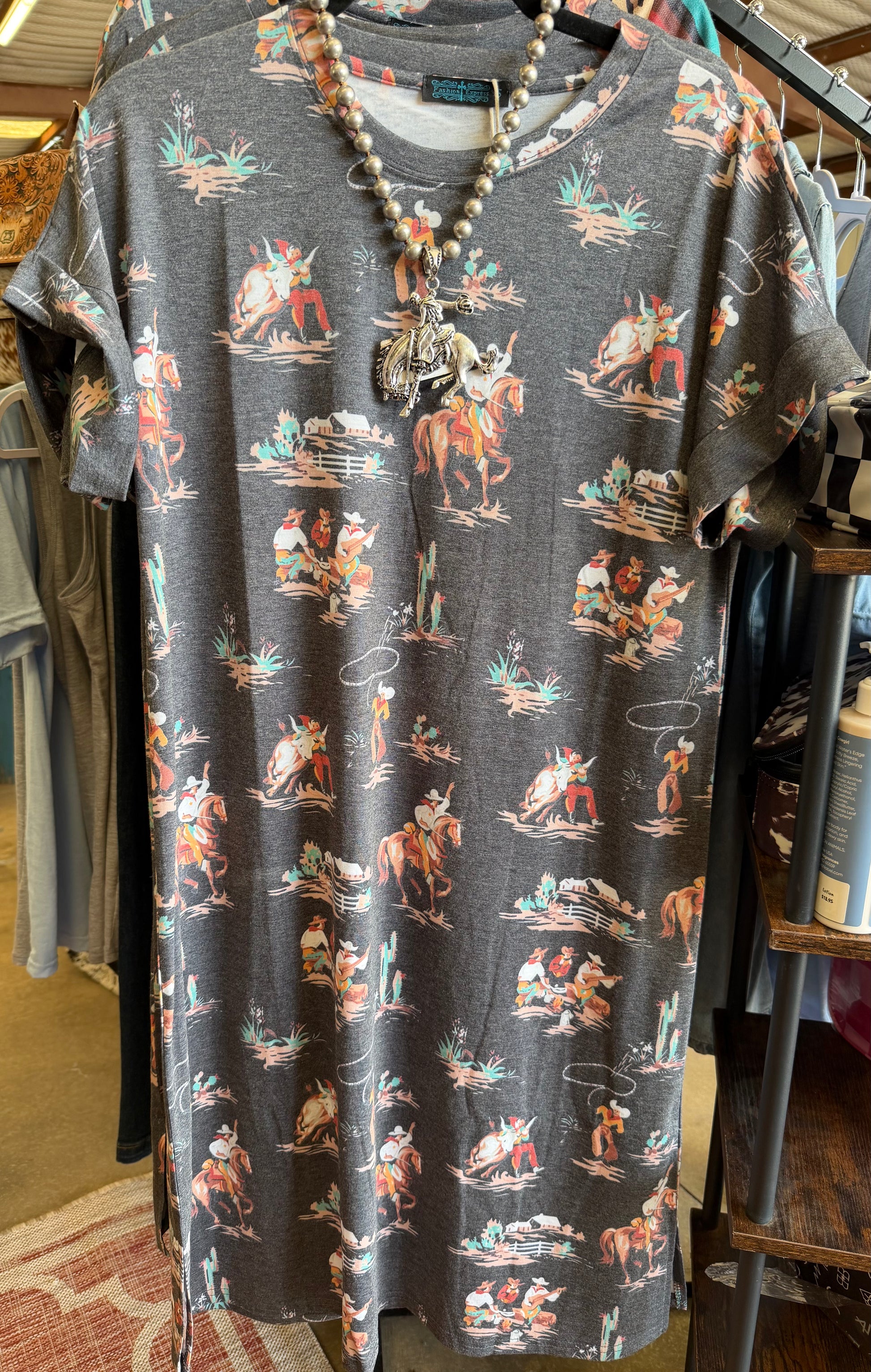 Cowboy Print T-shirt Dress