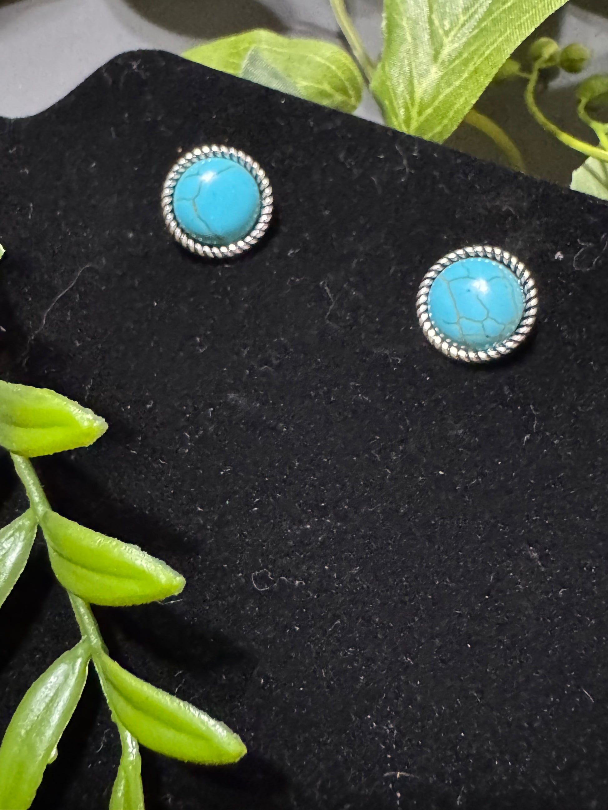 Western Round Stud Earrings, turquoise