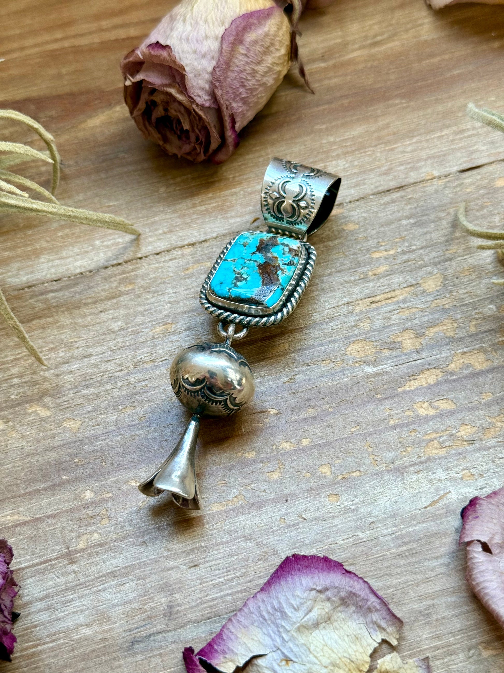 Sterling Silver Blue Dream Turquoise Blossom Pendant –  Handmade by Artist Jason Ogg
