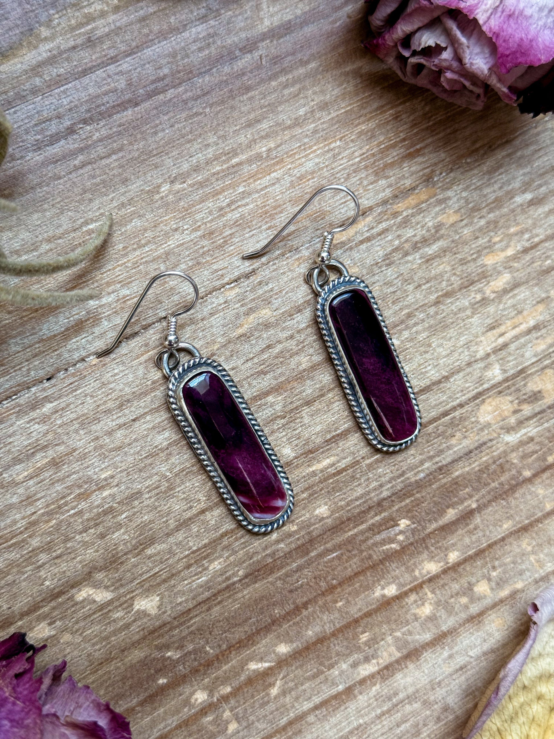 Sterling Silver Purple Spiny Oyster Dangle Earrings – Handmade by Artist Jason Ogg