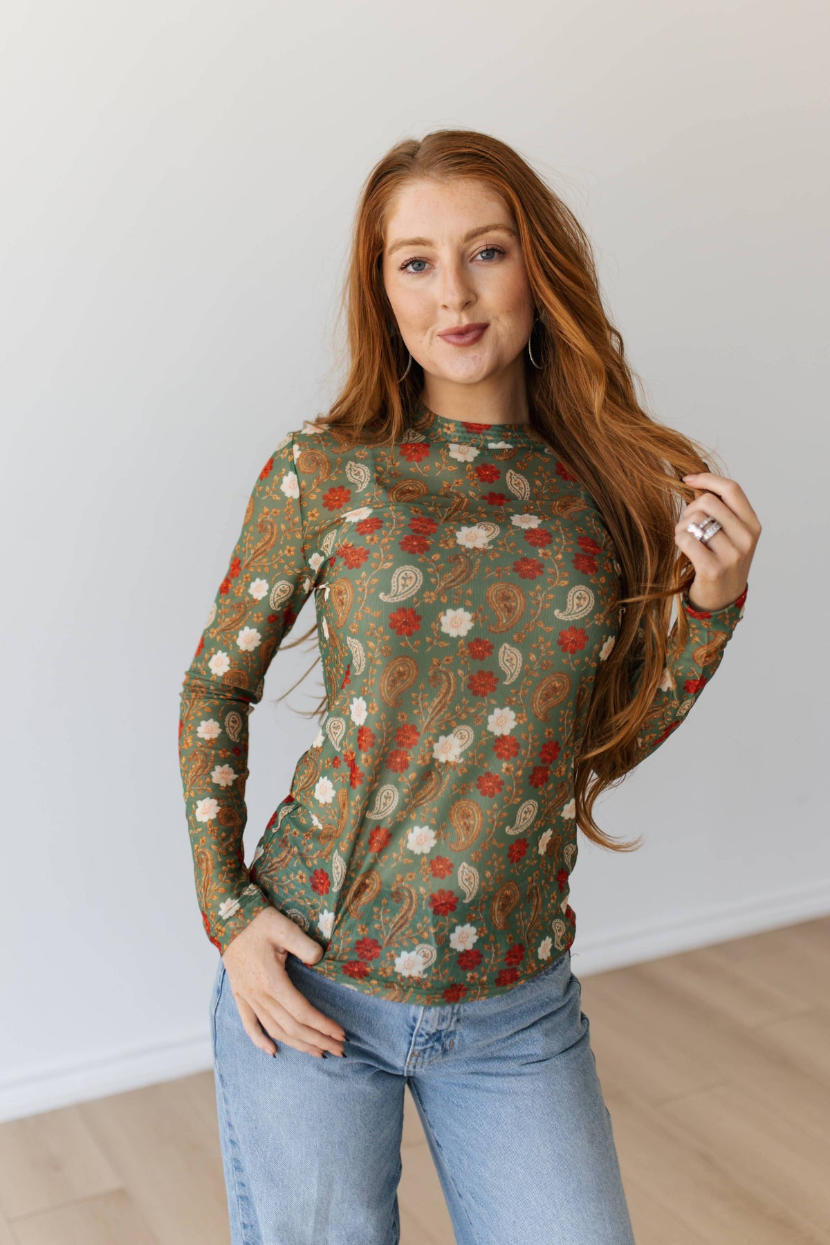 OLIVE FLORAL PAISLEY MESH TH1221