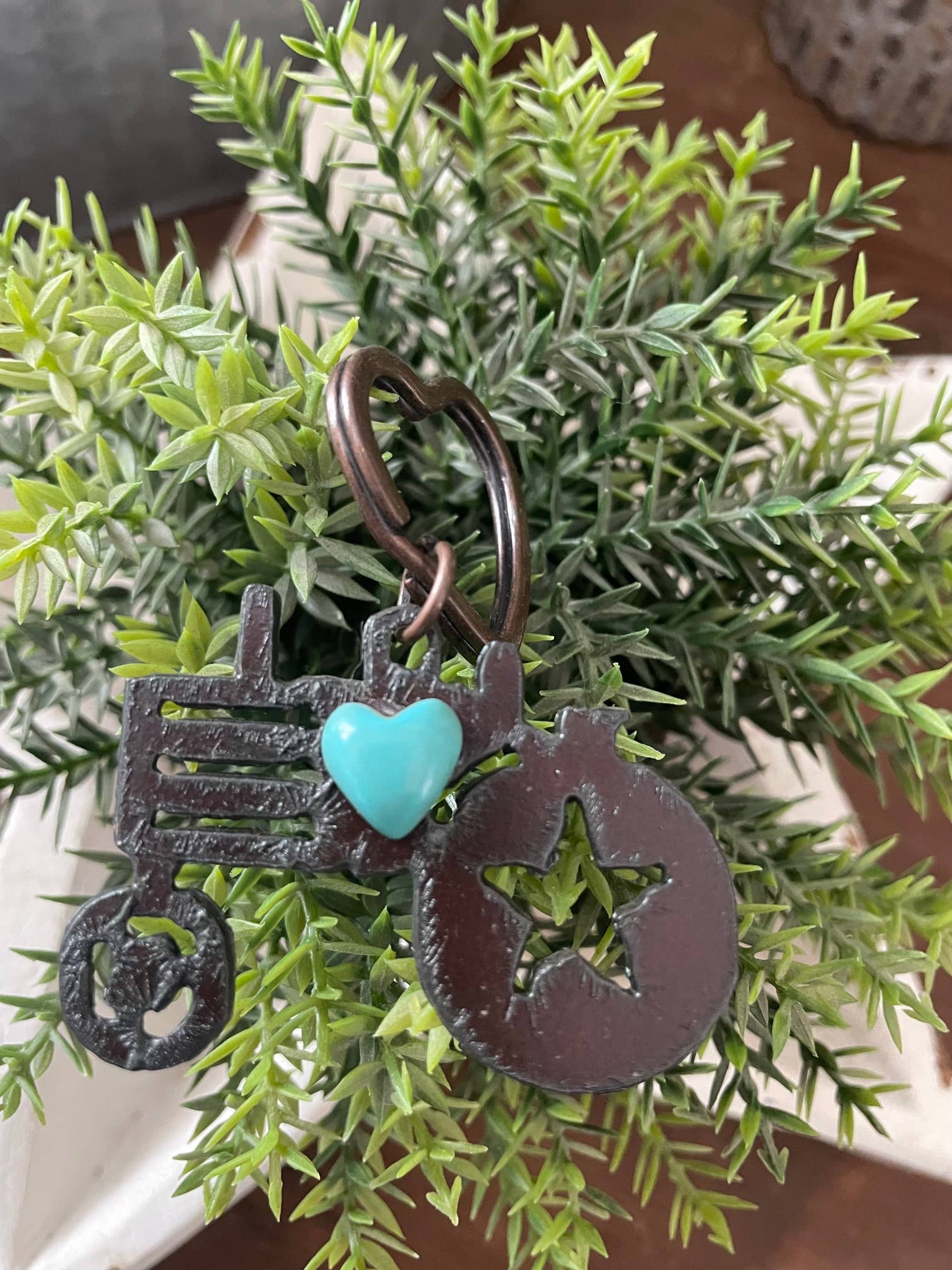 Rustic Keychain TRACTOR with heart