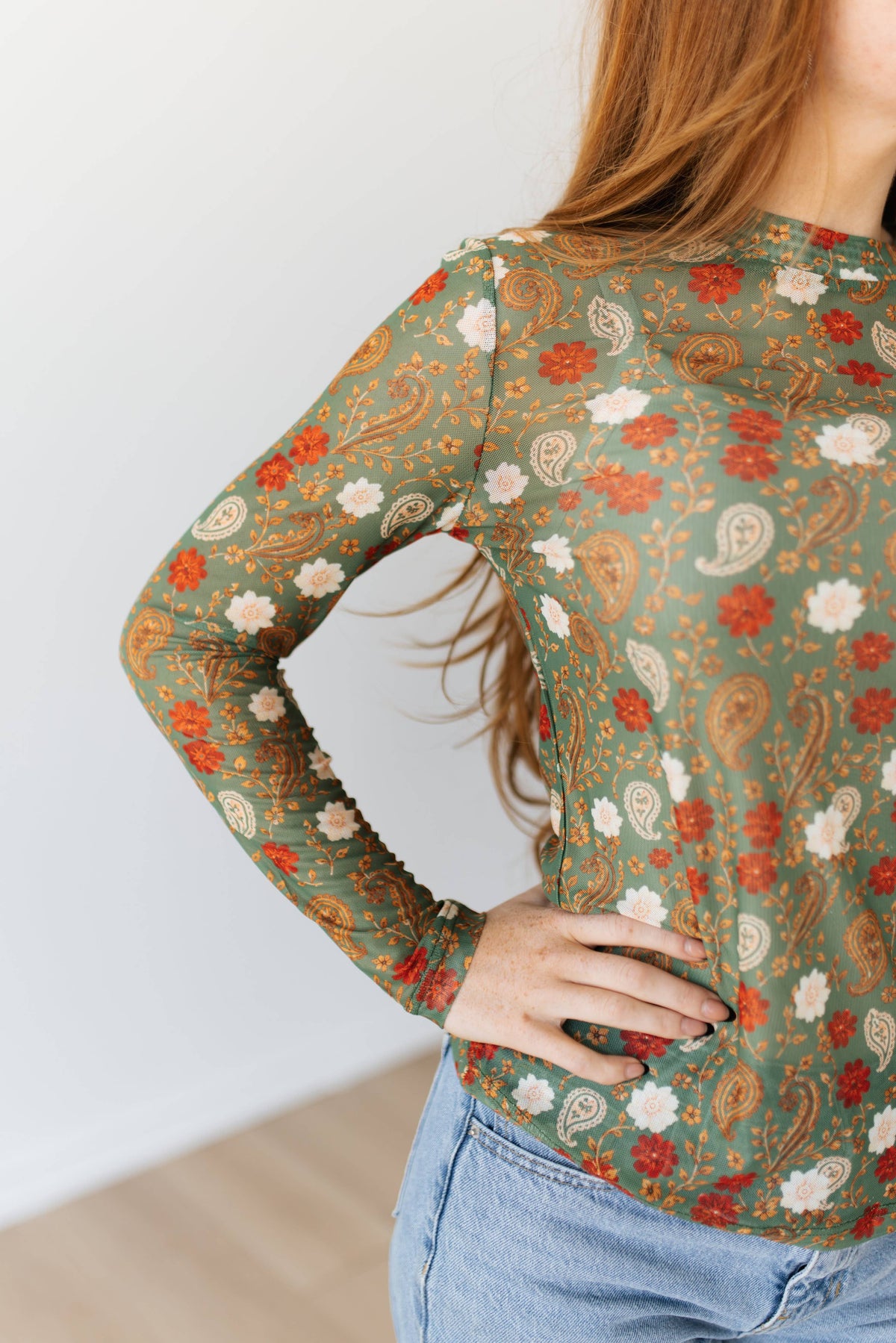 OLIVE FLORAL PAISLEY MESH TH1221
