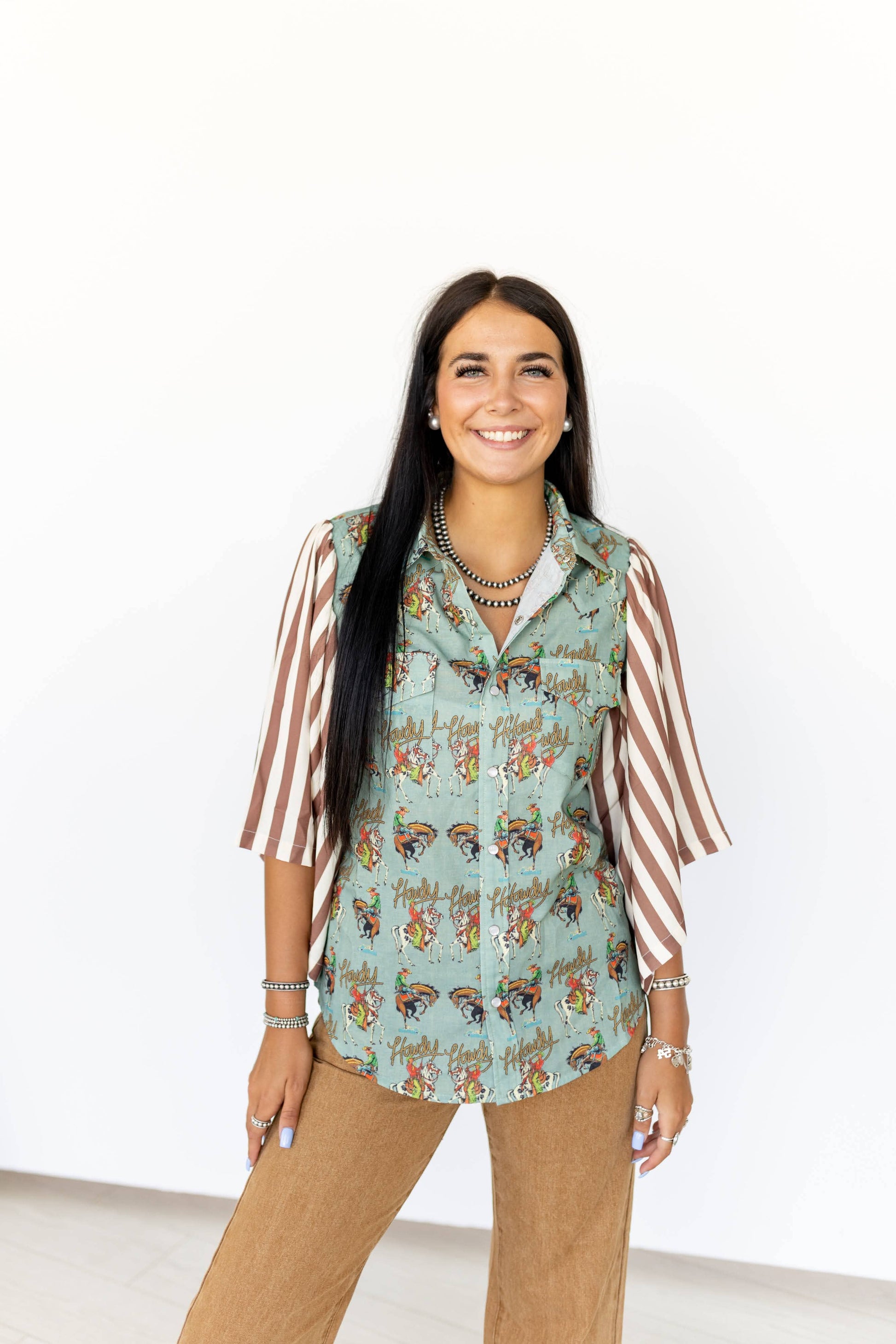 TH102 TEAL HOWDY STRIPED TOP