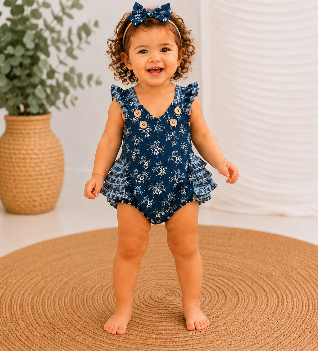 Indigo Bloom Bubble Romper