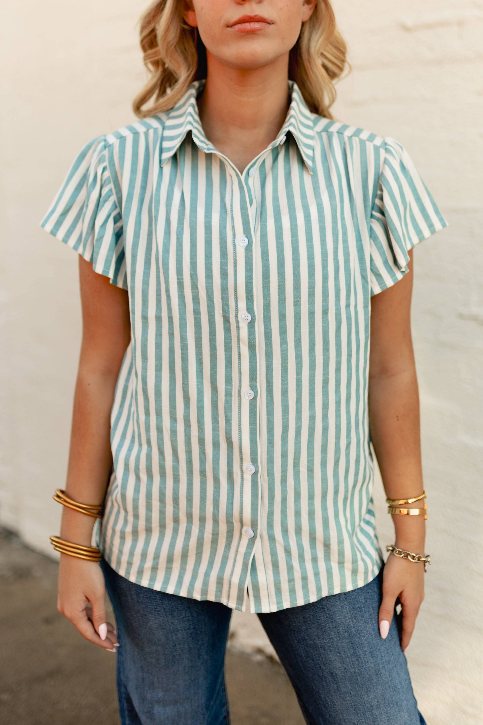 TH199 TEAL STRIPE BLOUSE