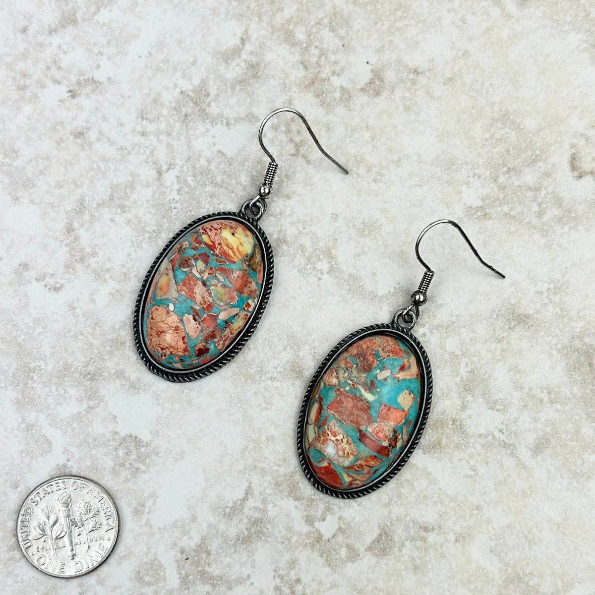 ER230530-02-C	Oyster copper turquoise oval Earrings