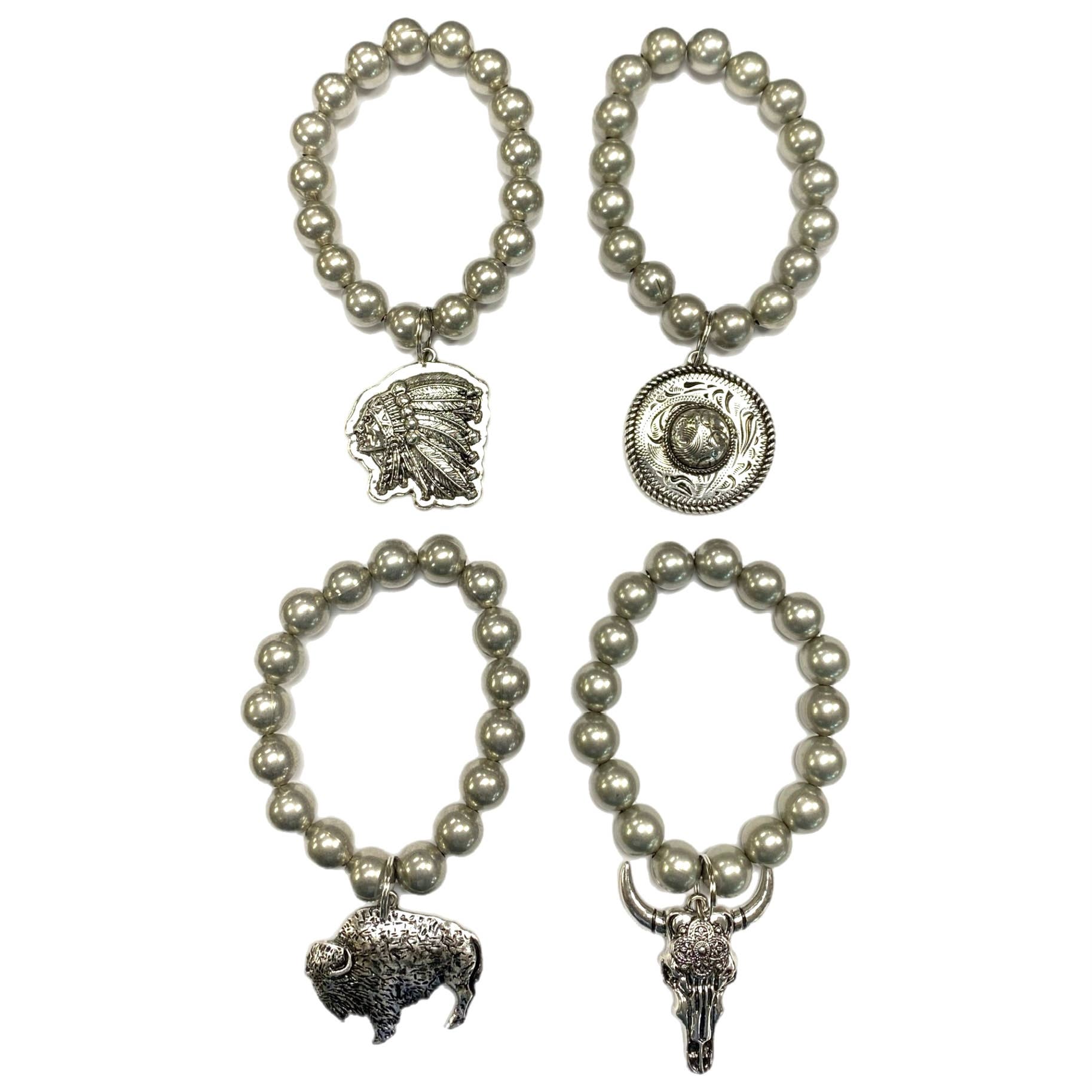 Faux Navajo Pearl Bracelets with Silver Metal Charms