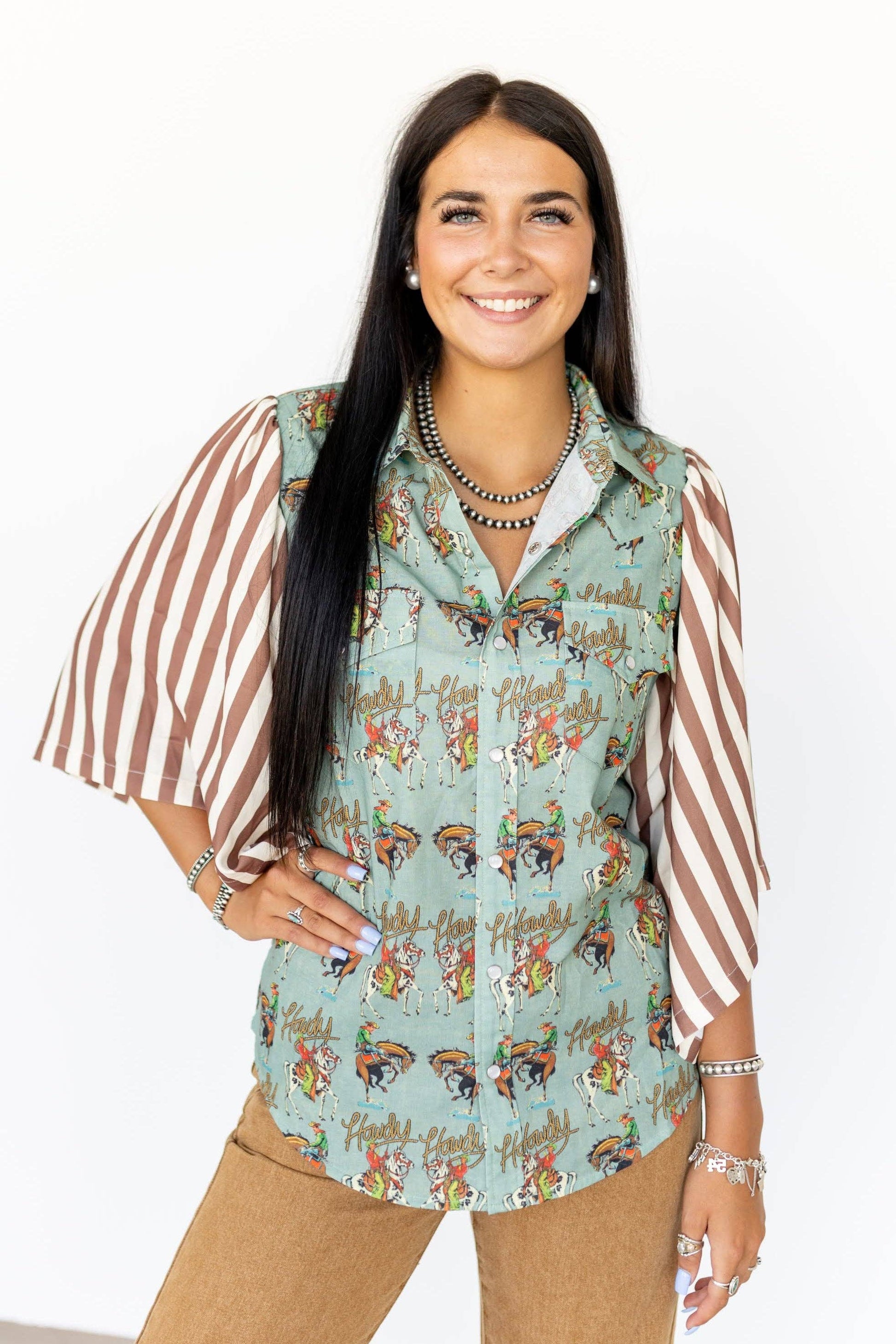 TH102 TEAL HOWDY STRIPED TOP