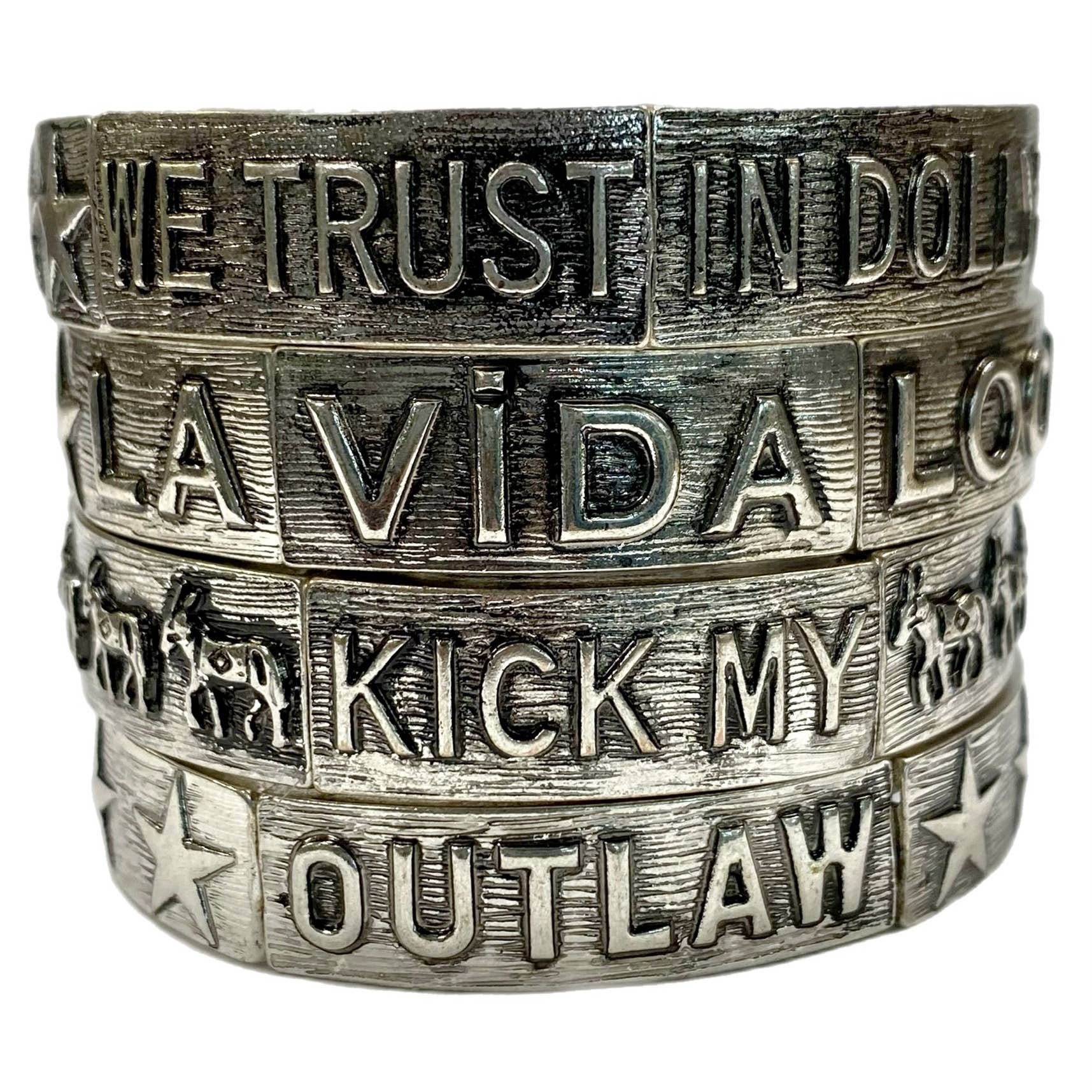 Silver Metal Stretch Bracelets with Sayings