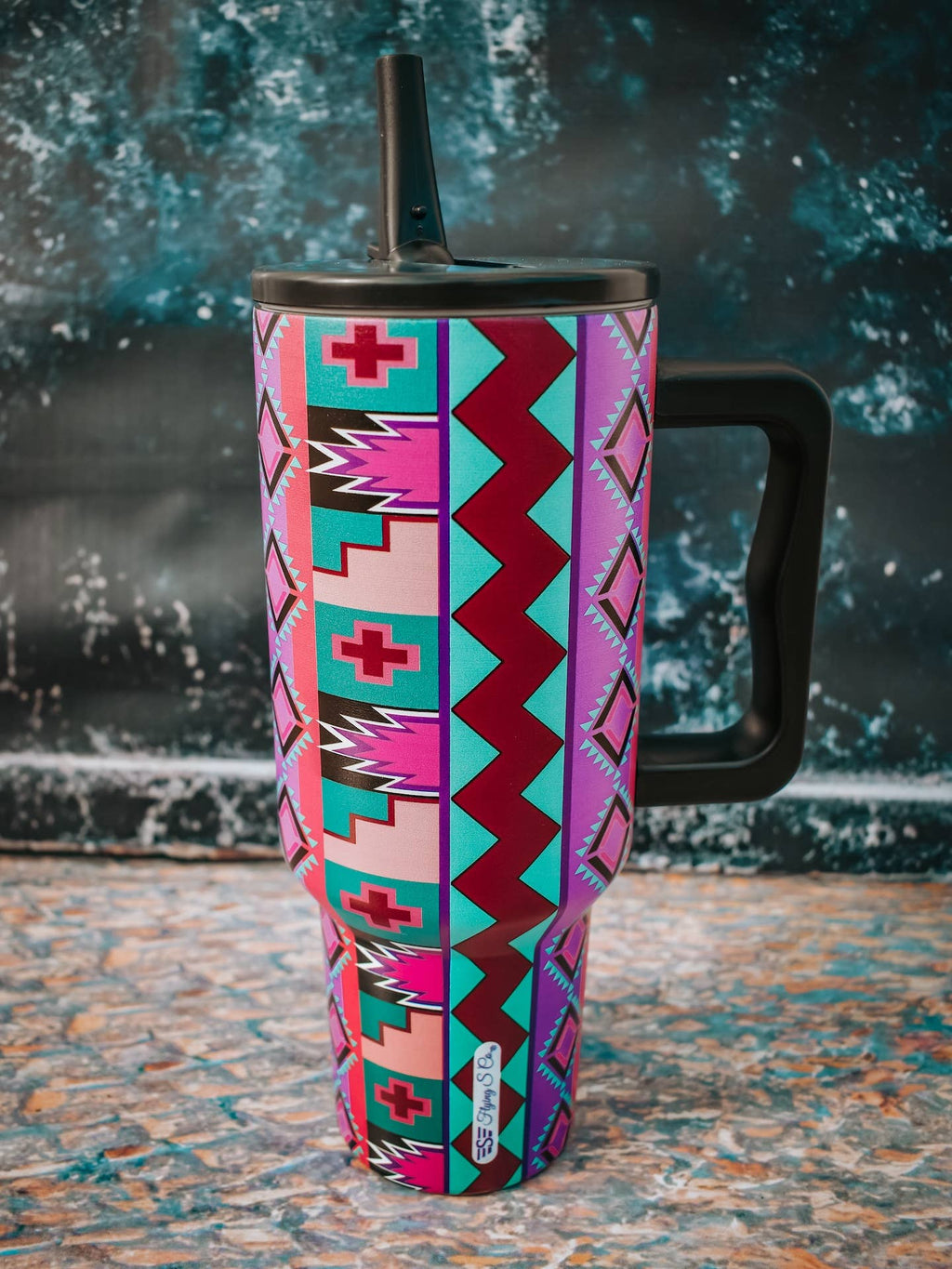 Purple Vintage Geo Flip Lid Tumbler