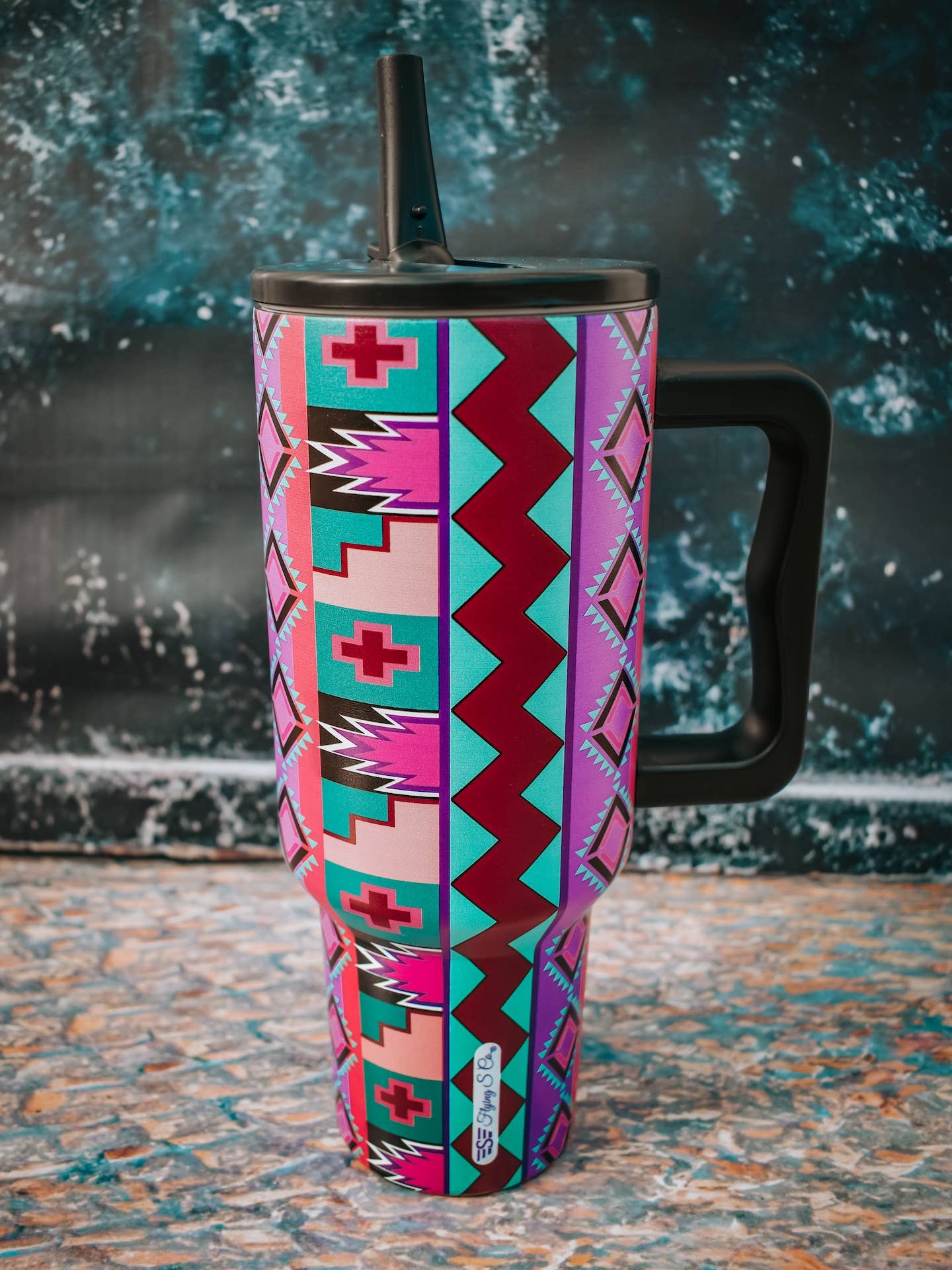 Purple Vintage Geo Flip Lid Tumbler