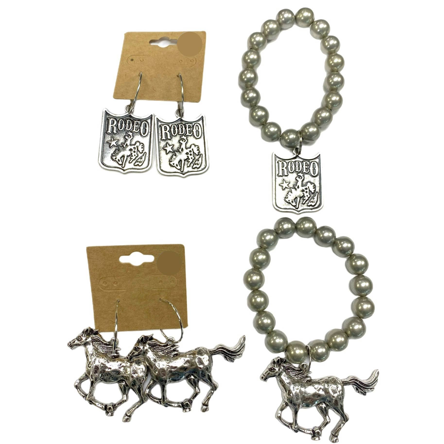 Rodeo & Running Horse Charm Jewelry - Earring & Bracelet