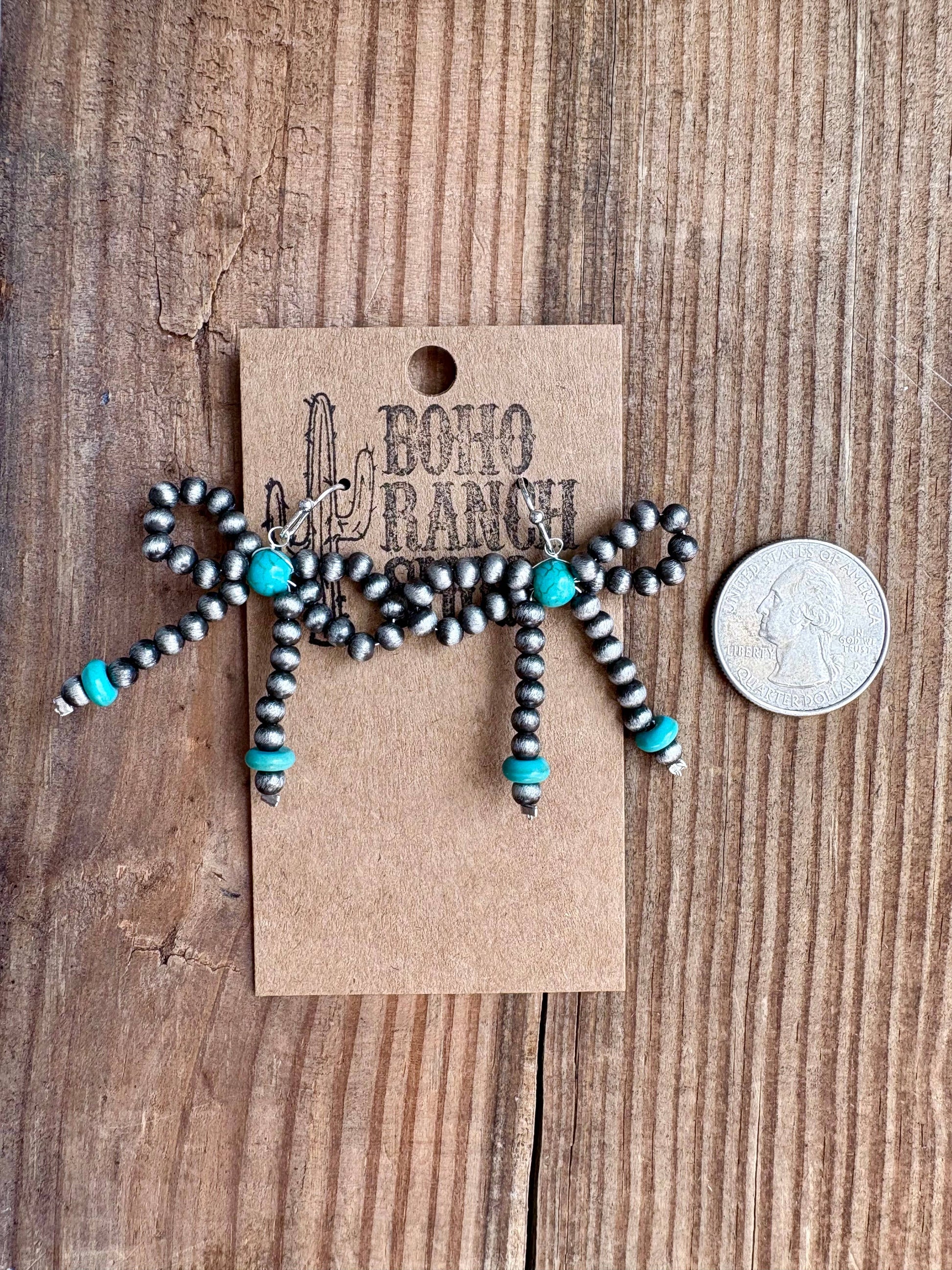 Western Navajo Style Bead Coquette Bow Earrings