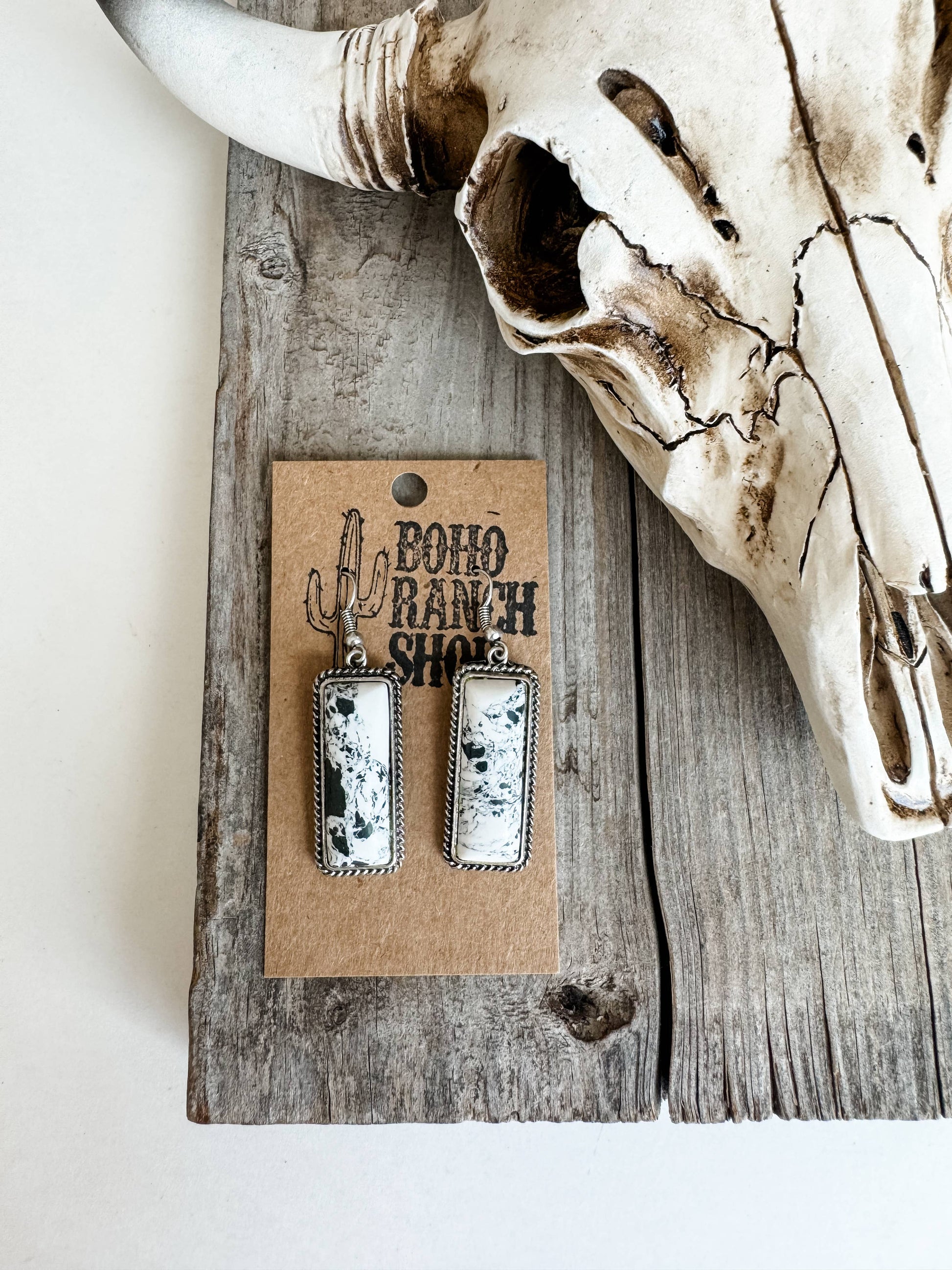 Western Rectangle Stone Dangle Earrings