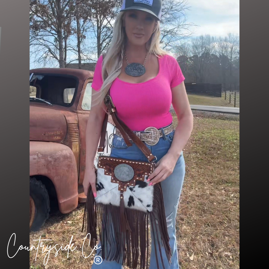 Vegas NFR Vintage Buckle Cowhide Crossbody
