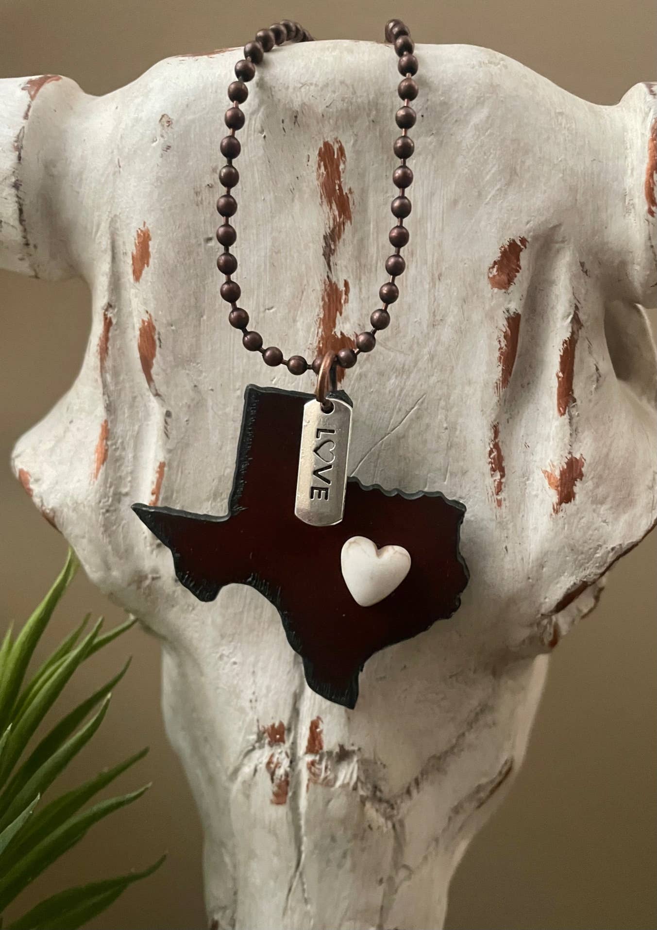 Rustic TEXAS shape silver love charm and heart