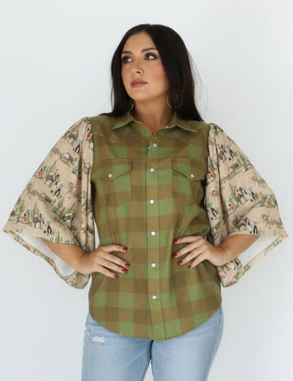 MIXED GREEN GINGHAM TH102