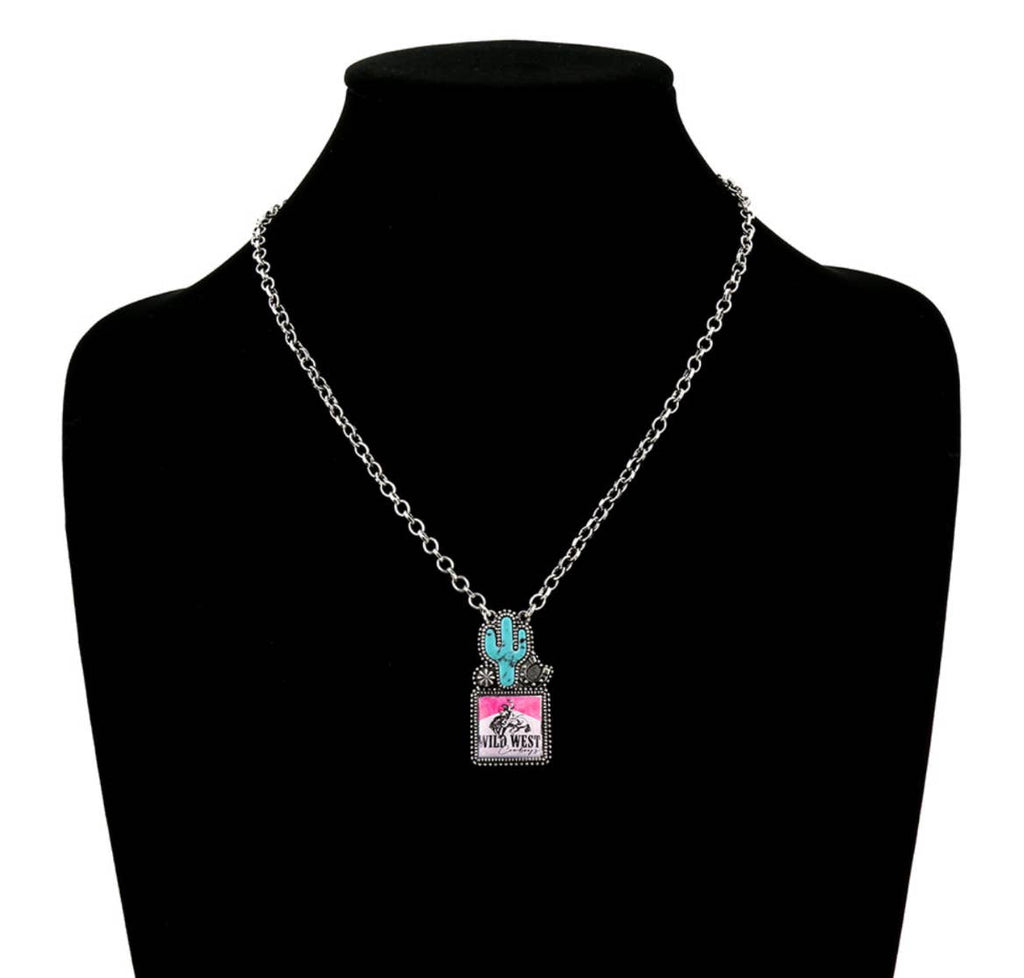 Western Cactus with Rodeo Logo Necklace