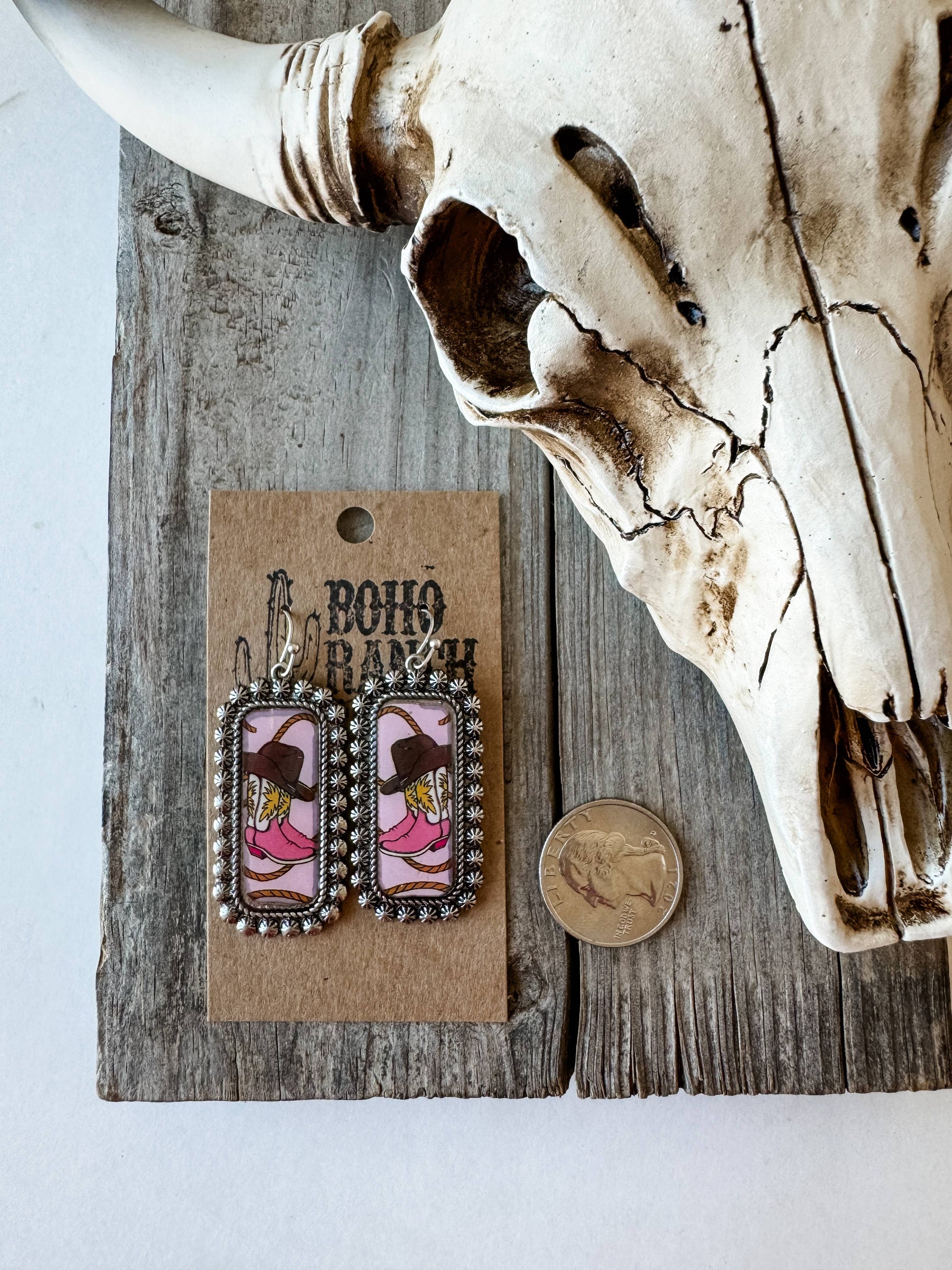 Western Scenery Cowgirl Earrings - rodeo cactus western boot