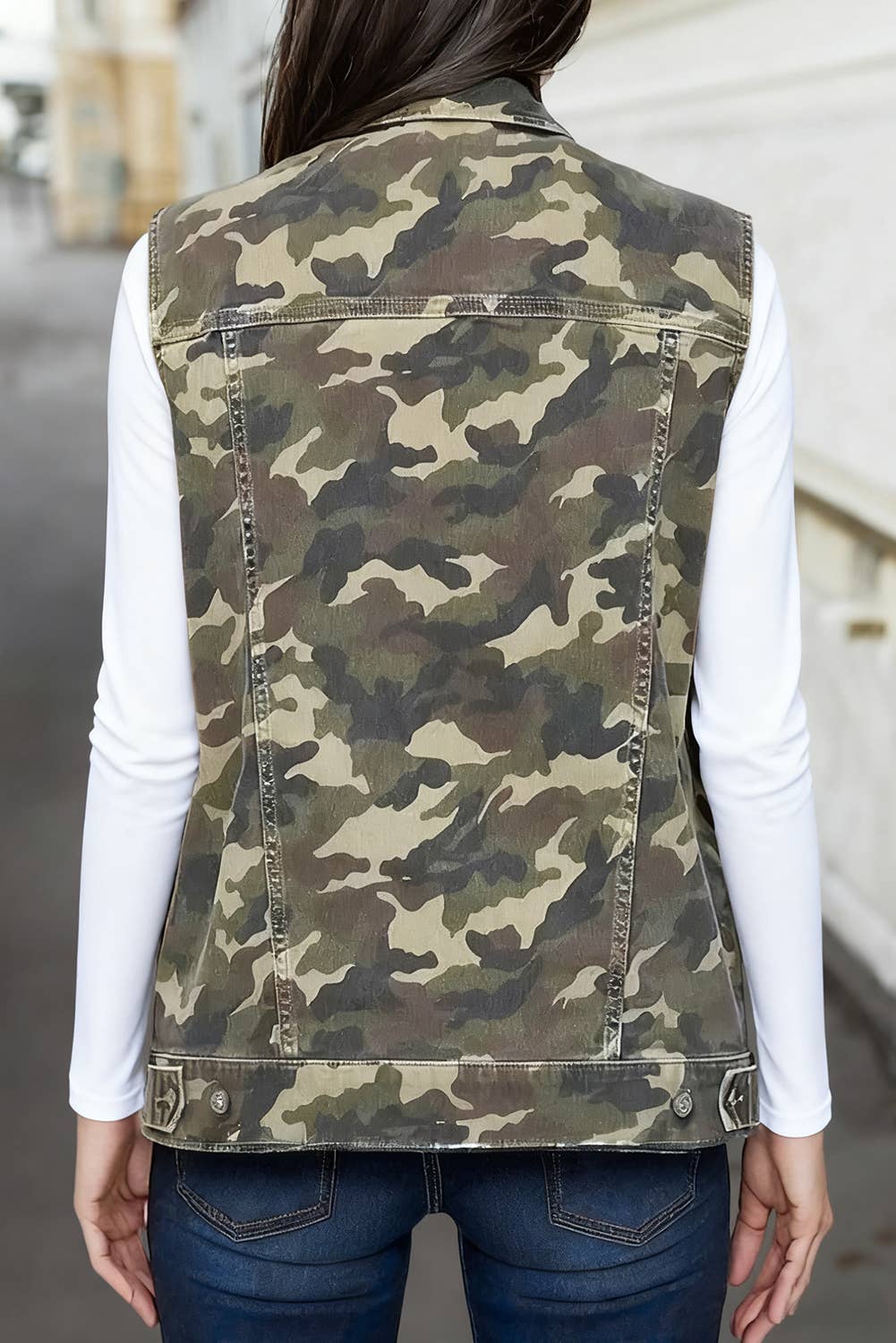 Camouflage Print Button Down Denim Vest | S-XL