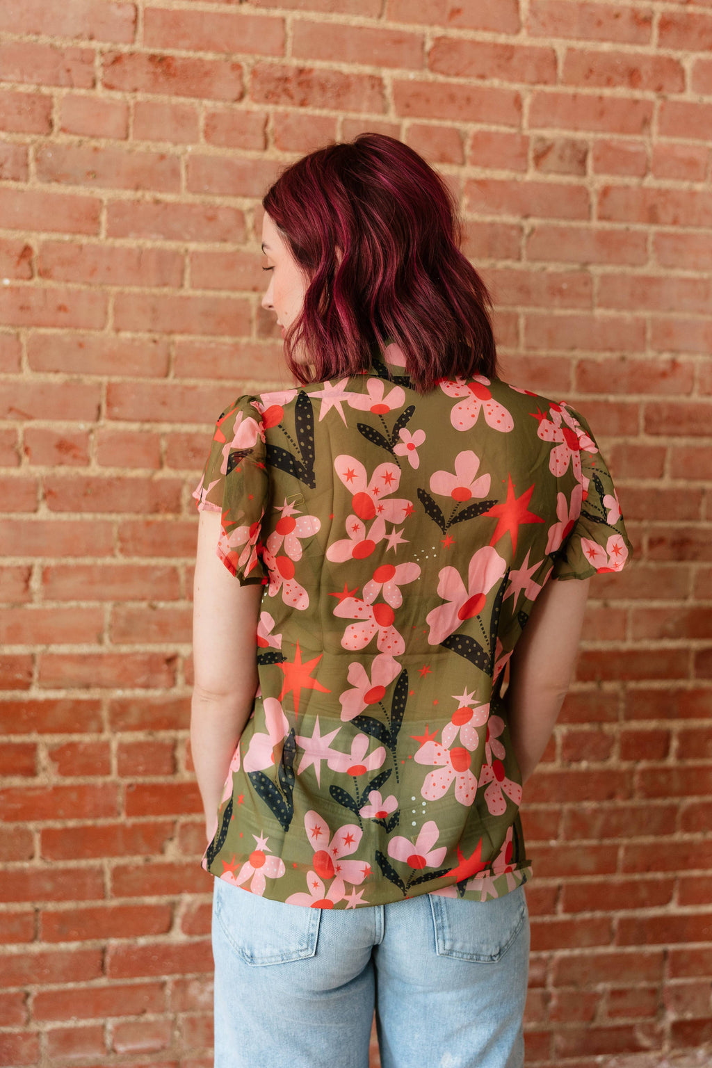 TH199 OLIVE PINK FLOWER DOT