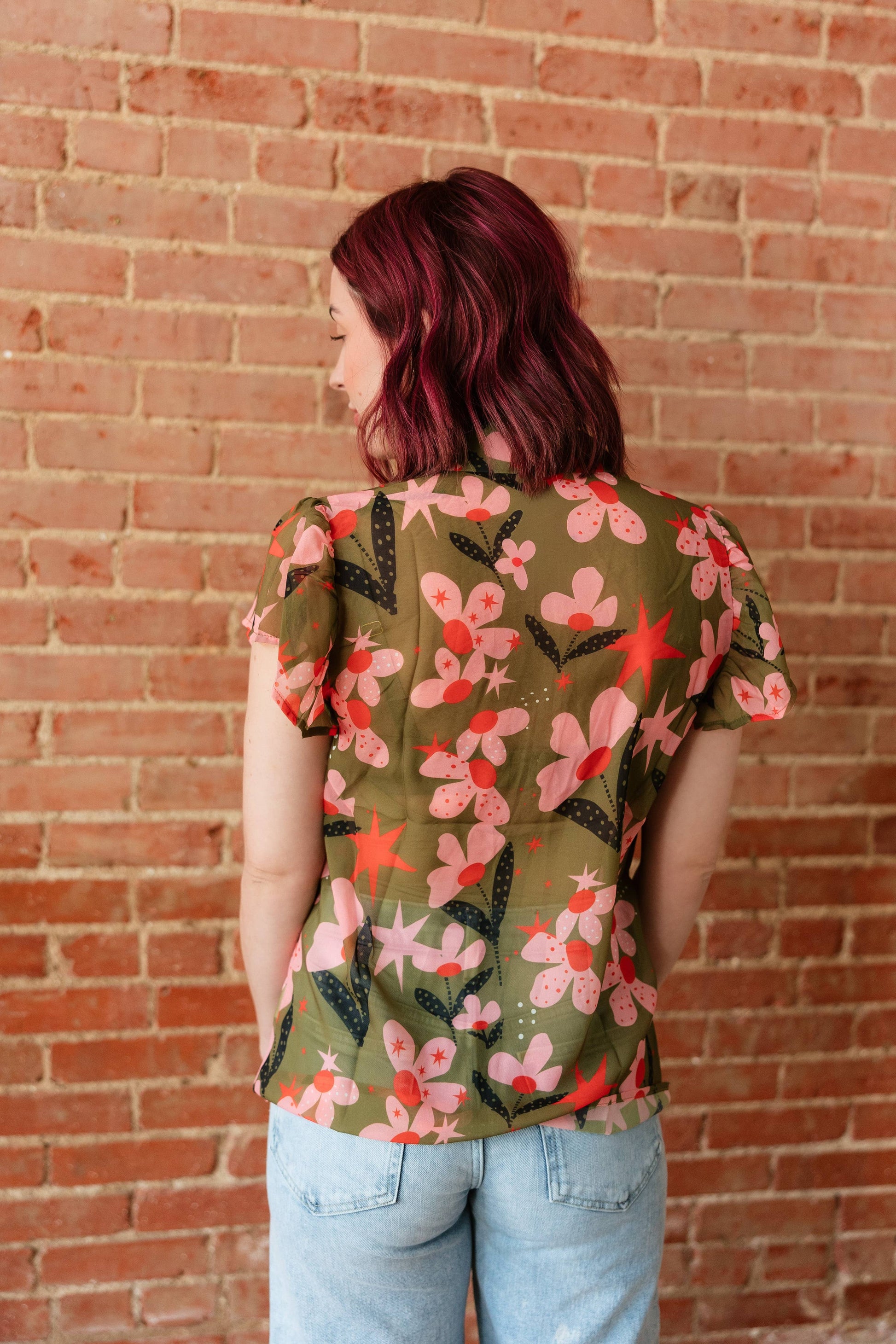 TH199 OLIVE PINK FLOWER DOT
