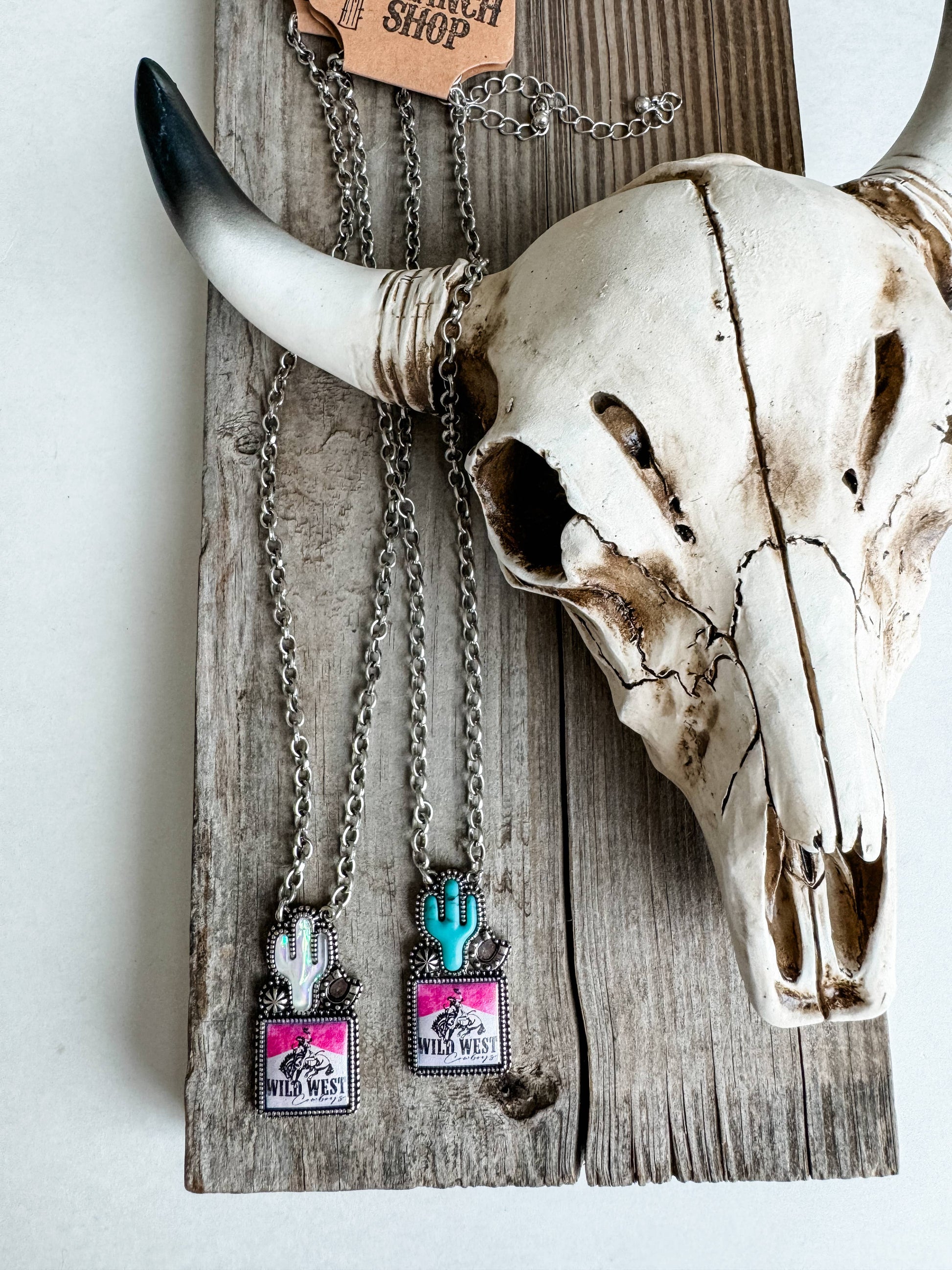 Western Cactus with Rodeo Logo Necklace