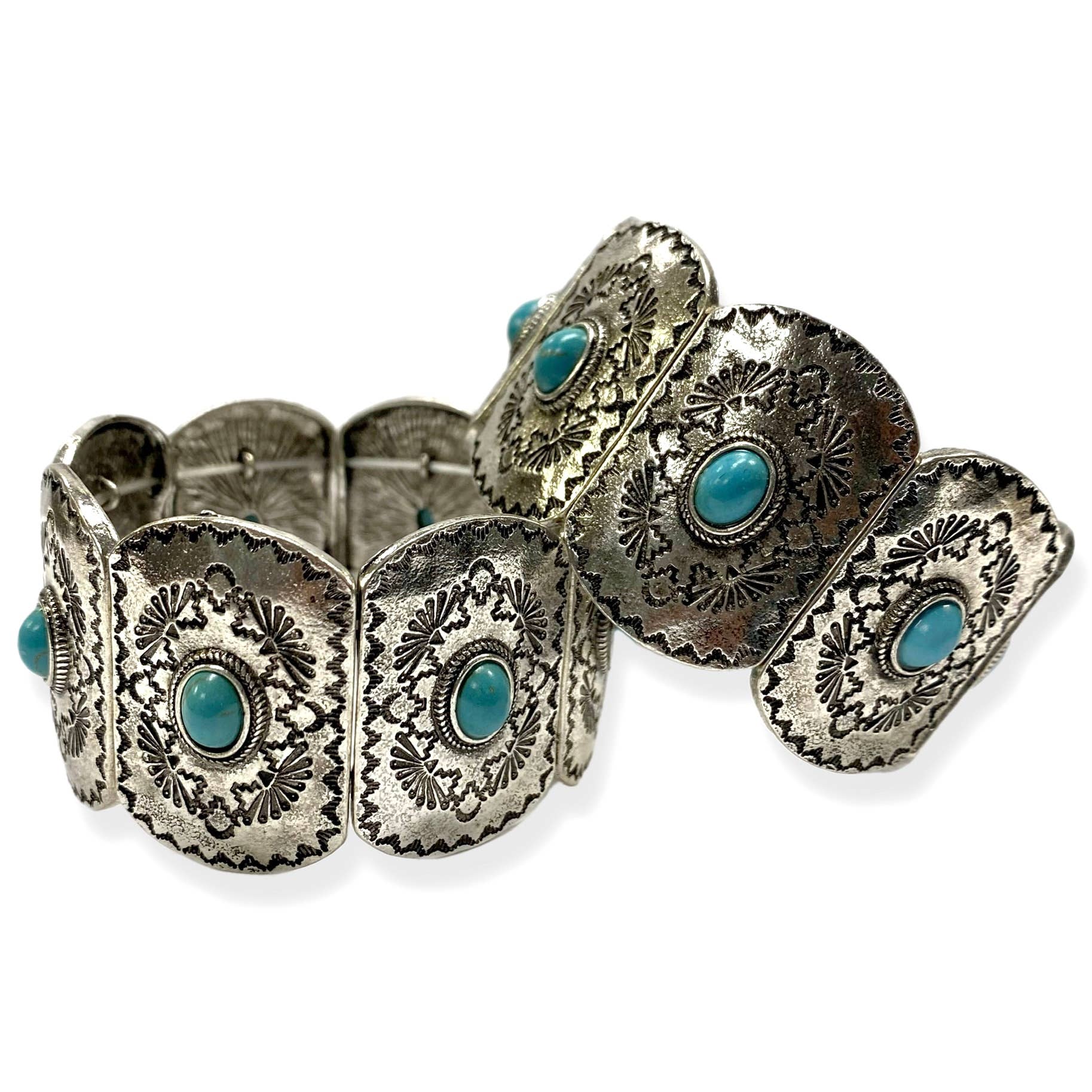 Stretch Silver Metal Bracelet with Etched Design & TQ Detail