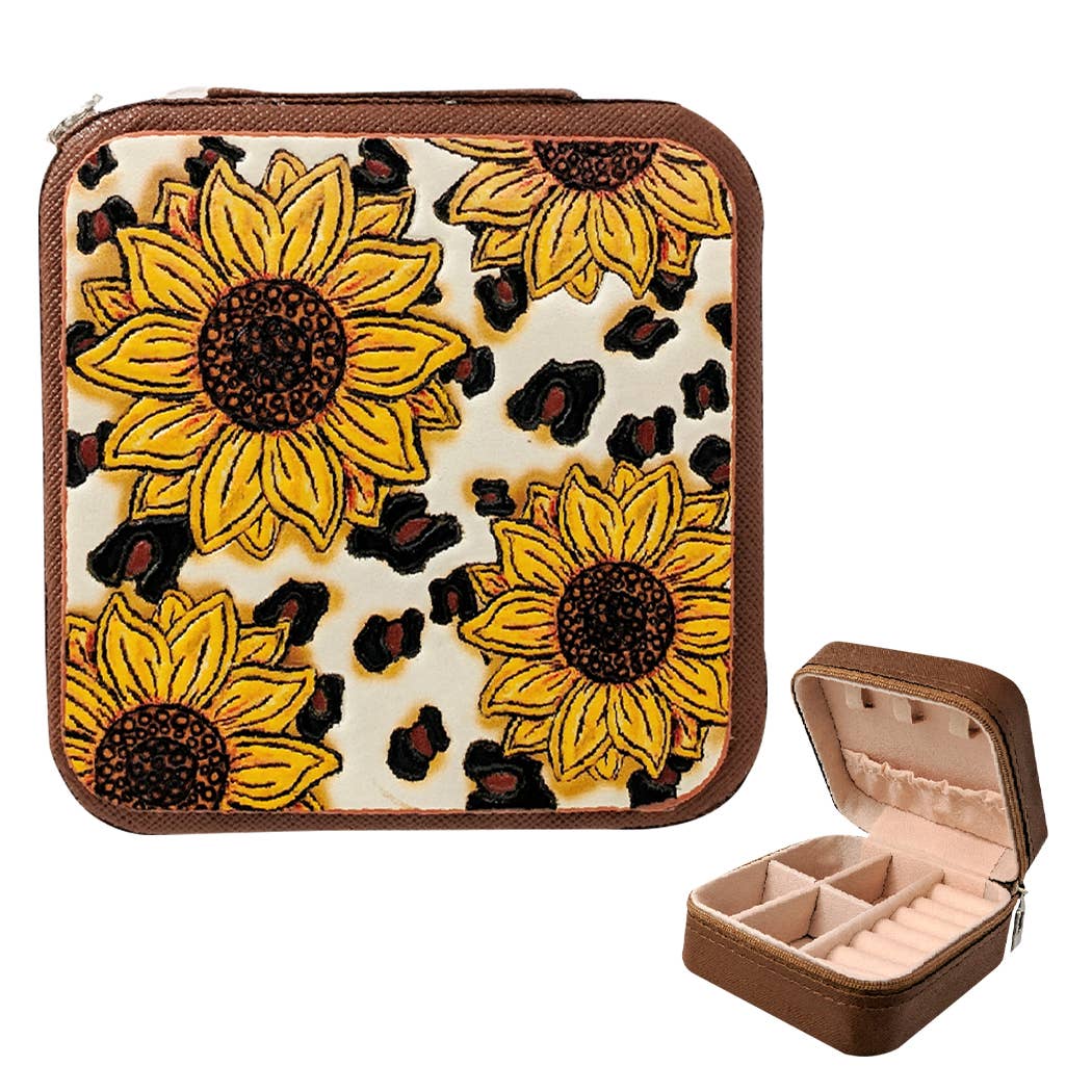 Western Style Sunflower Leather Jewelry Box