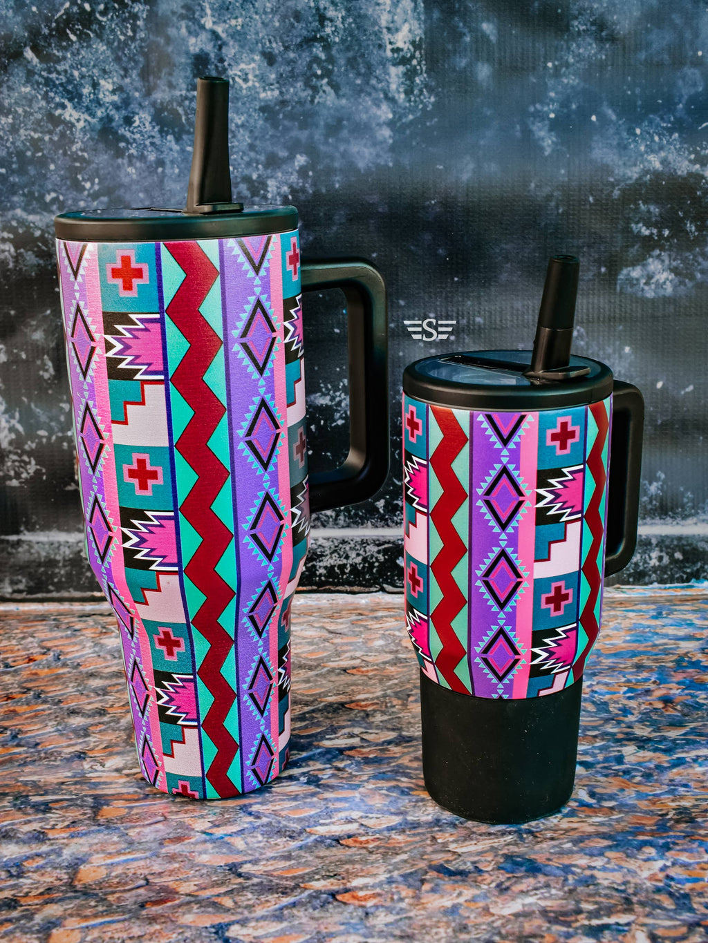 Purple Vintage Geo Flip Lid Tumbler