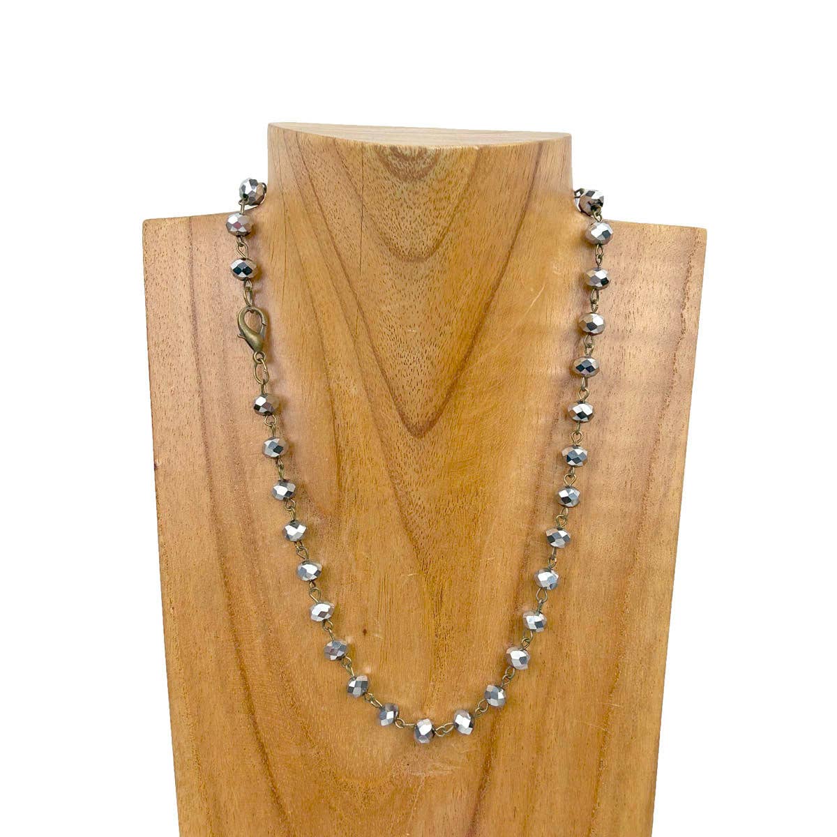 NKZ231116-48                17 Inches copper metal chain with green face cut crystal beads Necklace