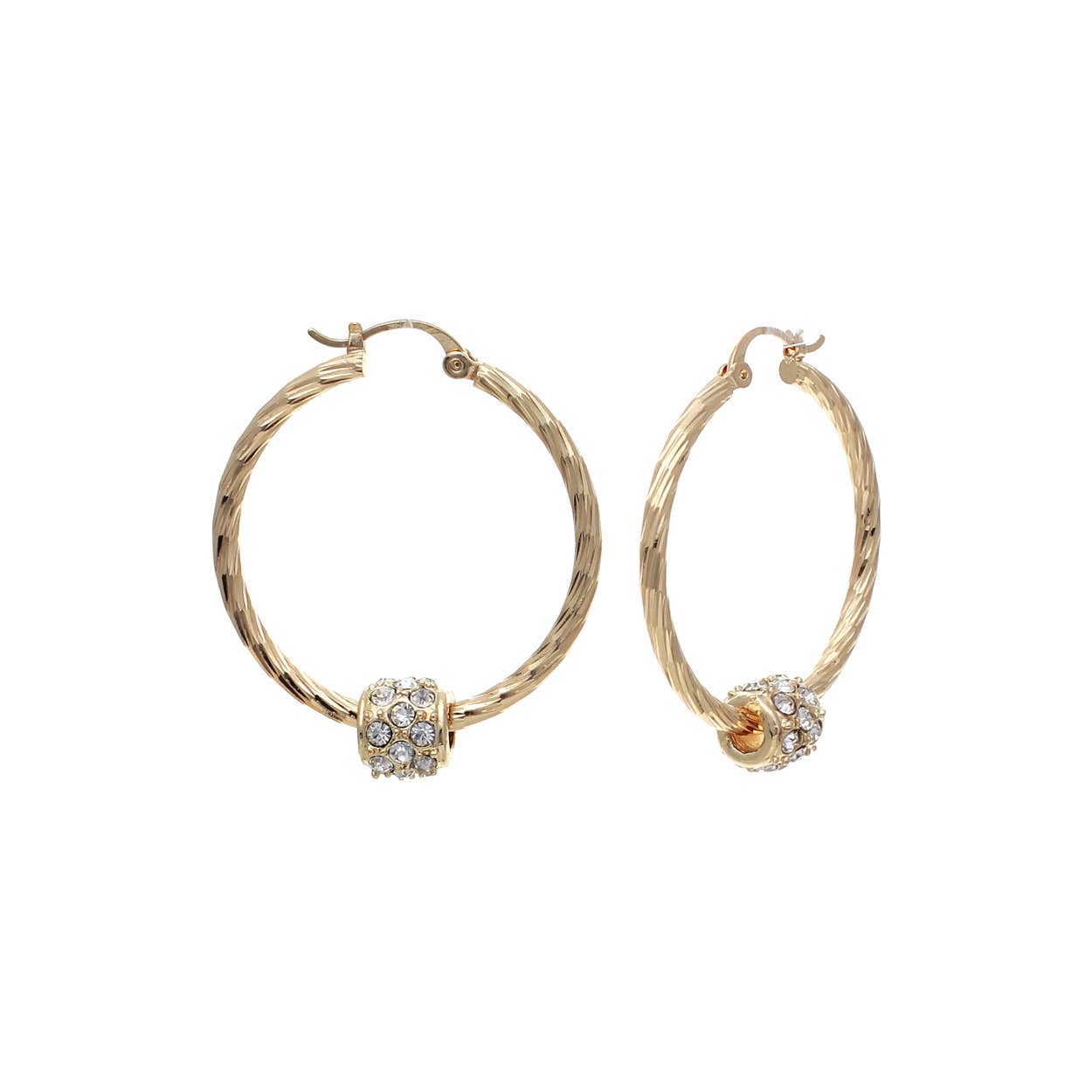 Wave Cut Hoop with Crystal Ball: Silver or Gold