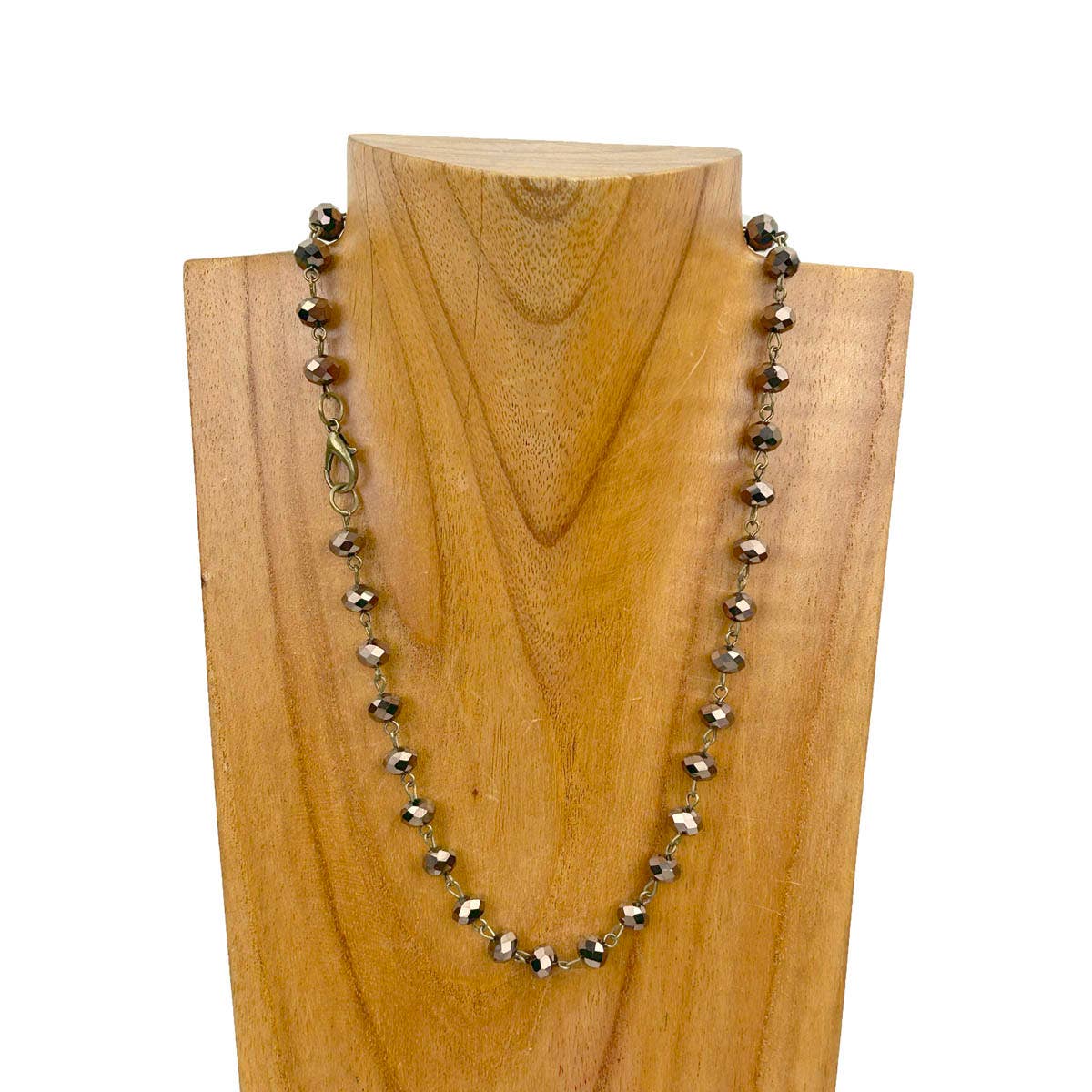 NKZ231116-48                17 Inches copper metal chain with green face cut crystal beads Necklace