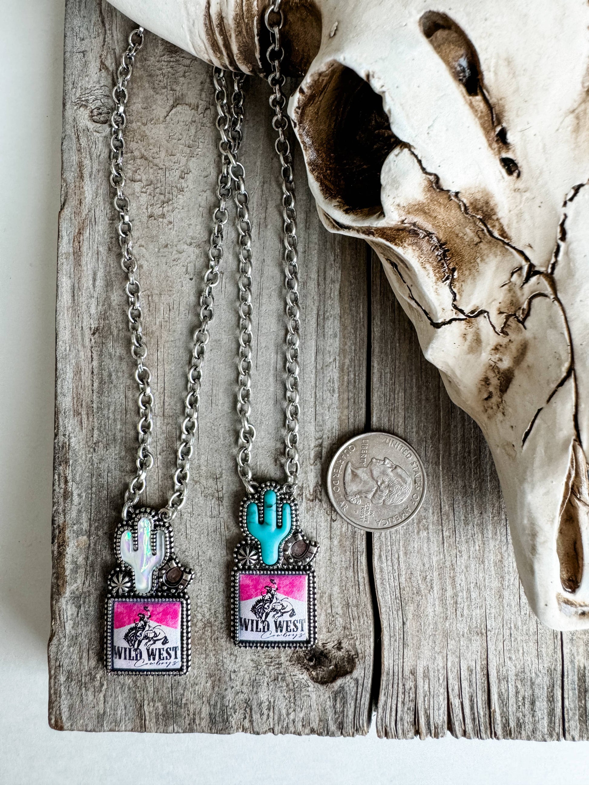 Western Cactus with Rodeo Logo Necklace