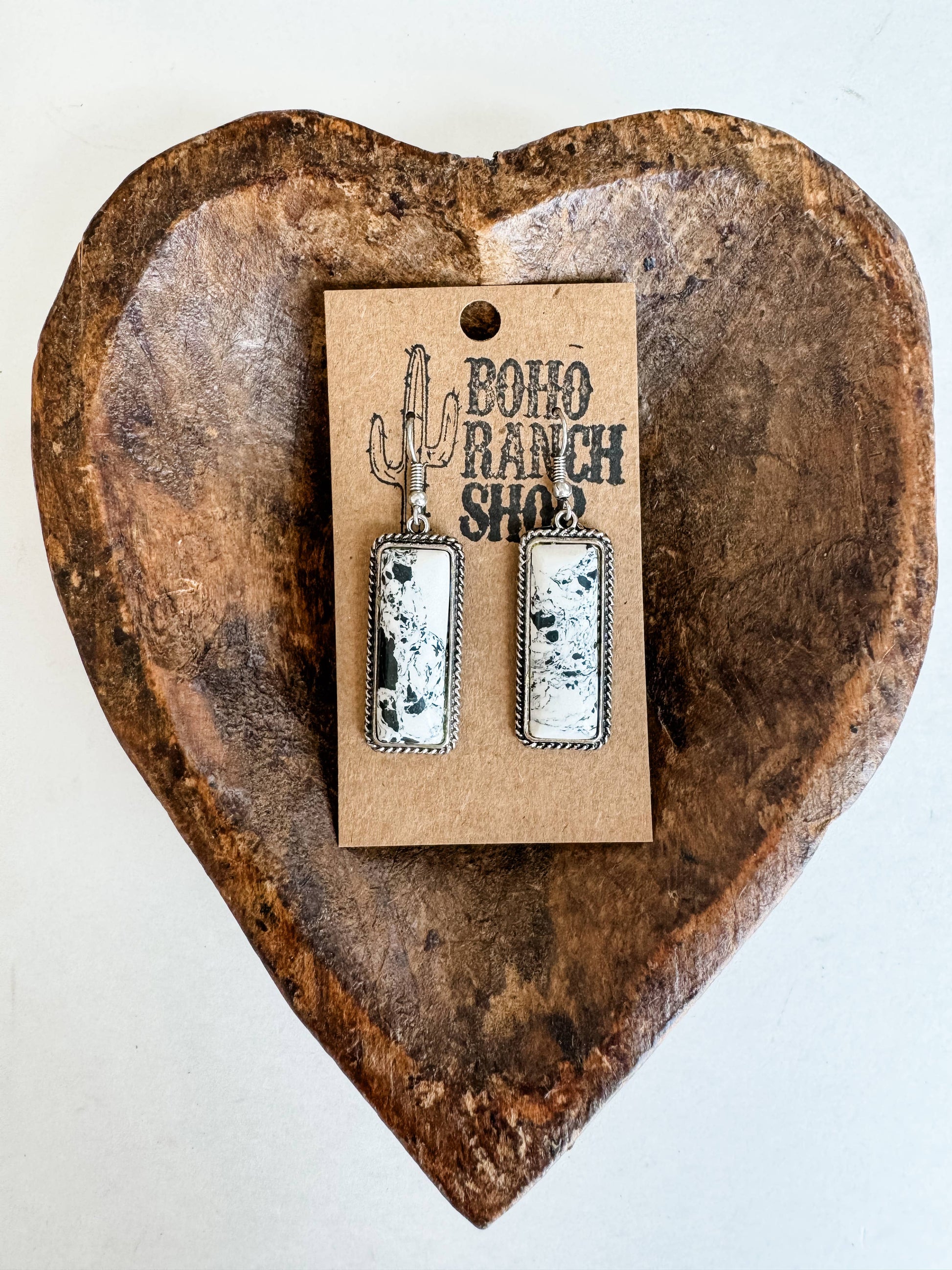 Western Rectangle Stone Dangle Earrings