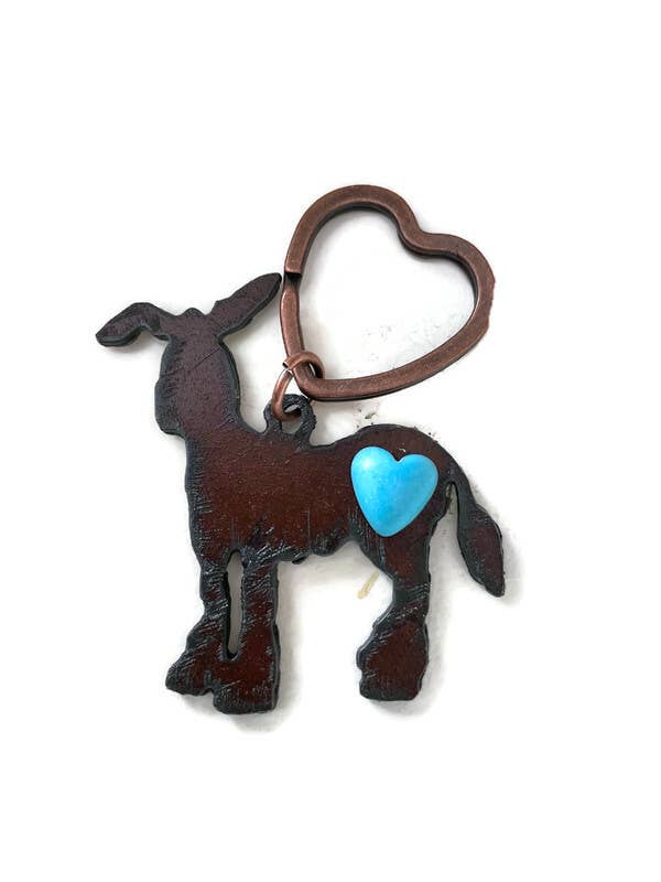 Rustic Keychain DONKEY with heart